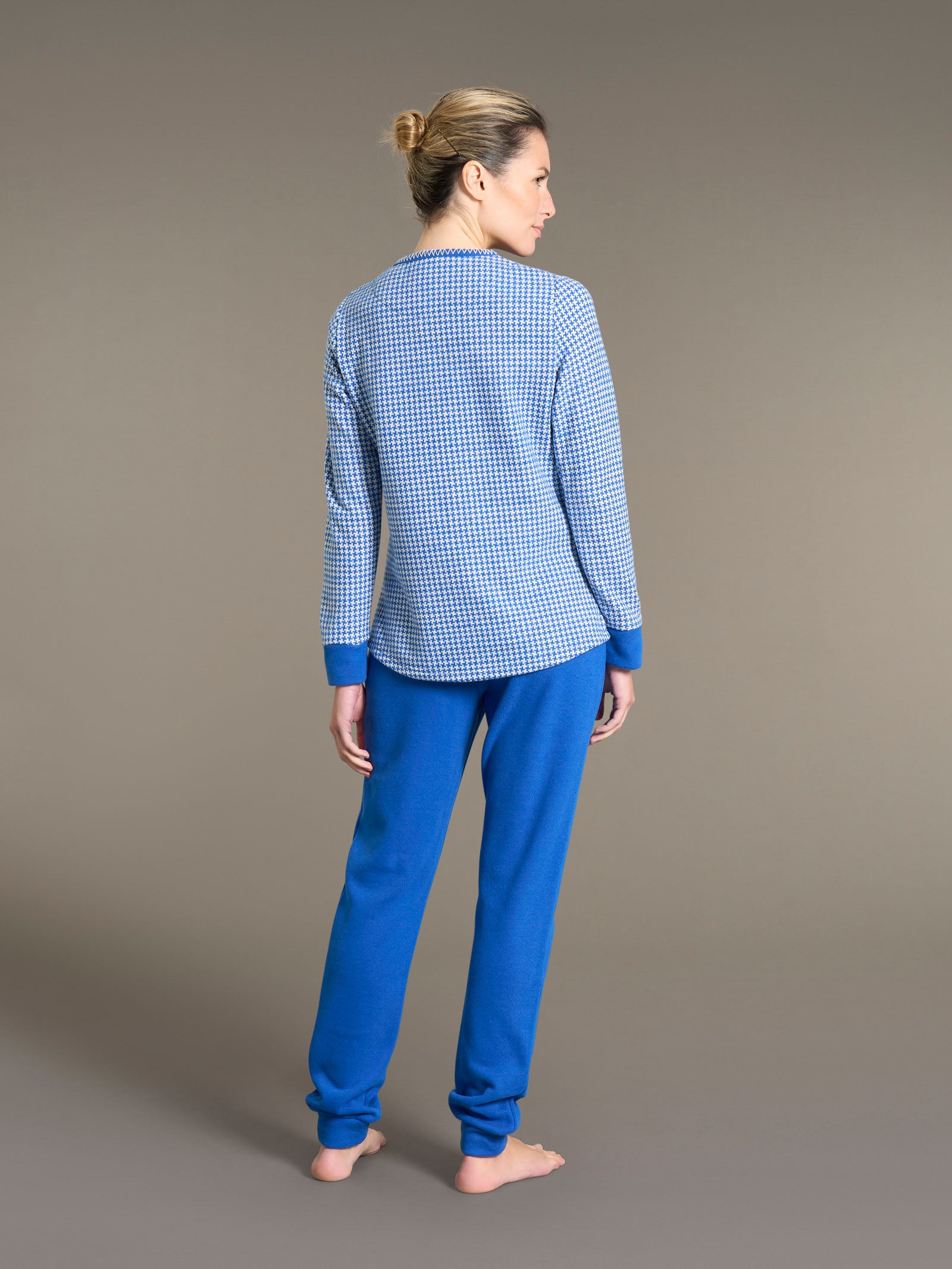 Ragno Cotton Eco Pile Pigiama Serafino Lungo Fant. Bluette Caldo