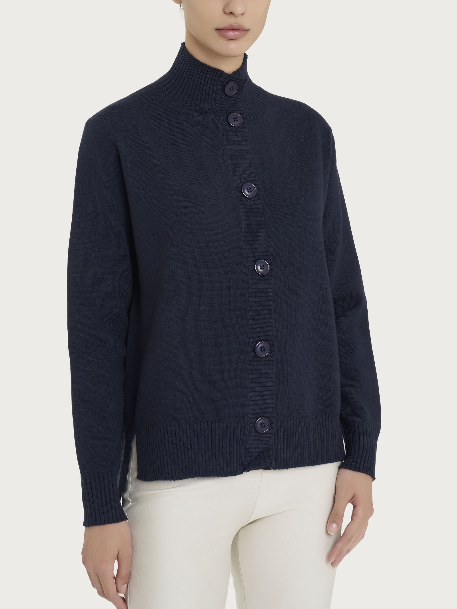 Ragno Super Soft Cardigan Collo Alto Blu caldo