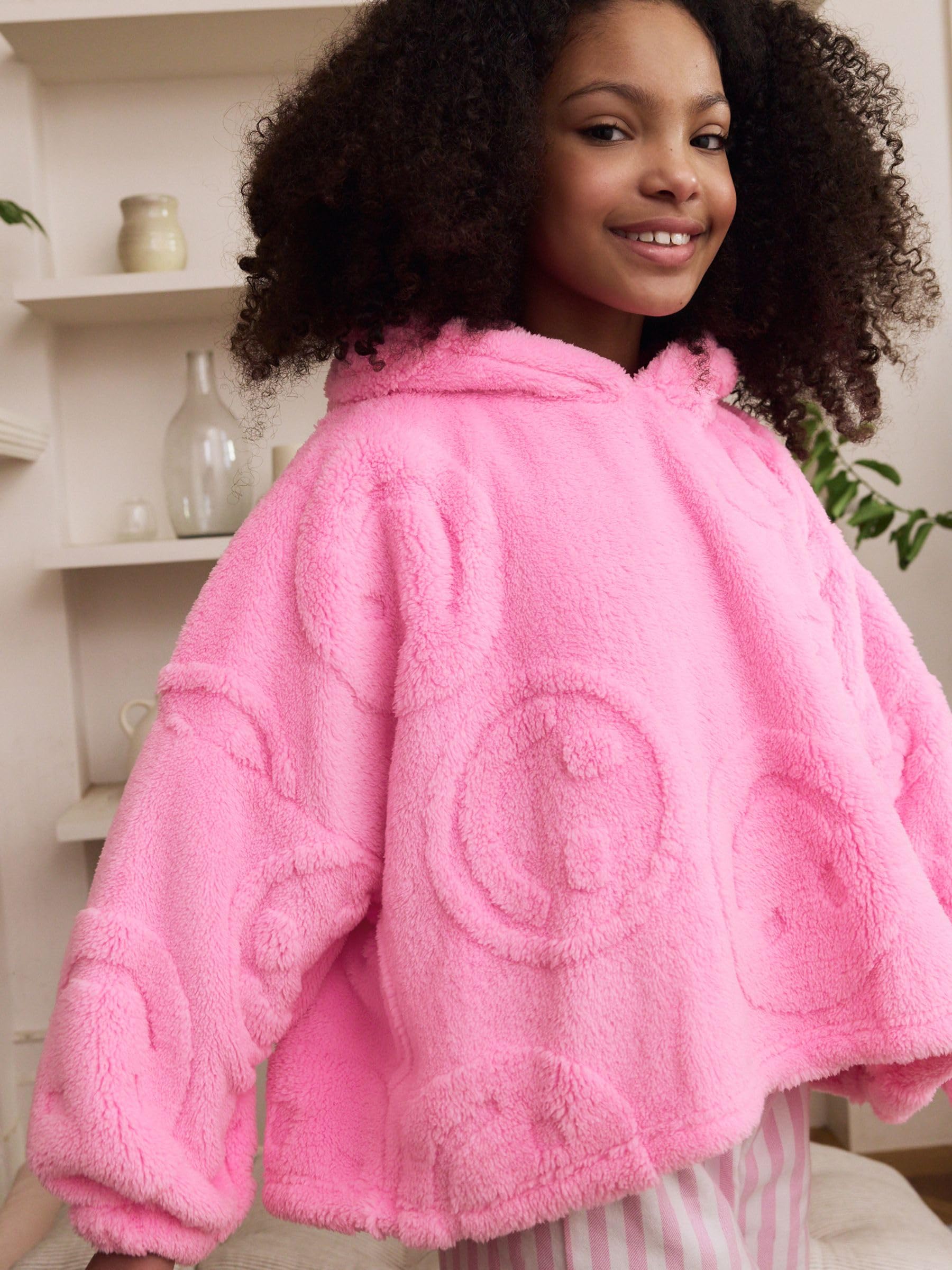 Next coperta con cappuccio bambina pile jacquard 146-158 faccine