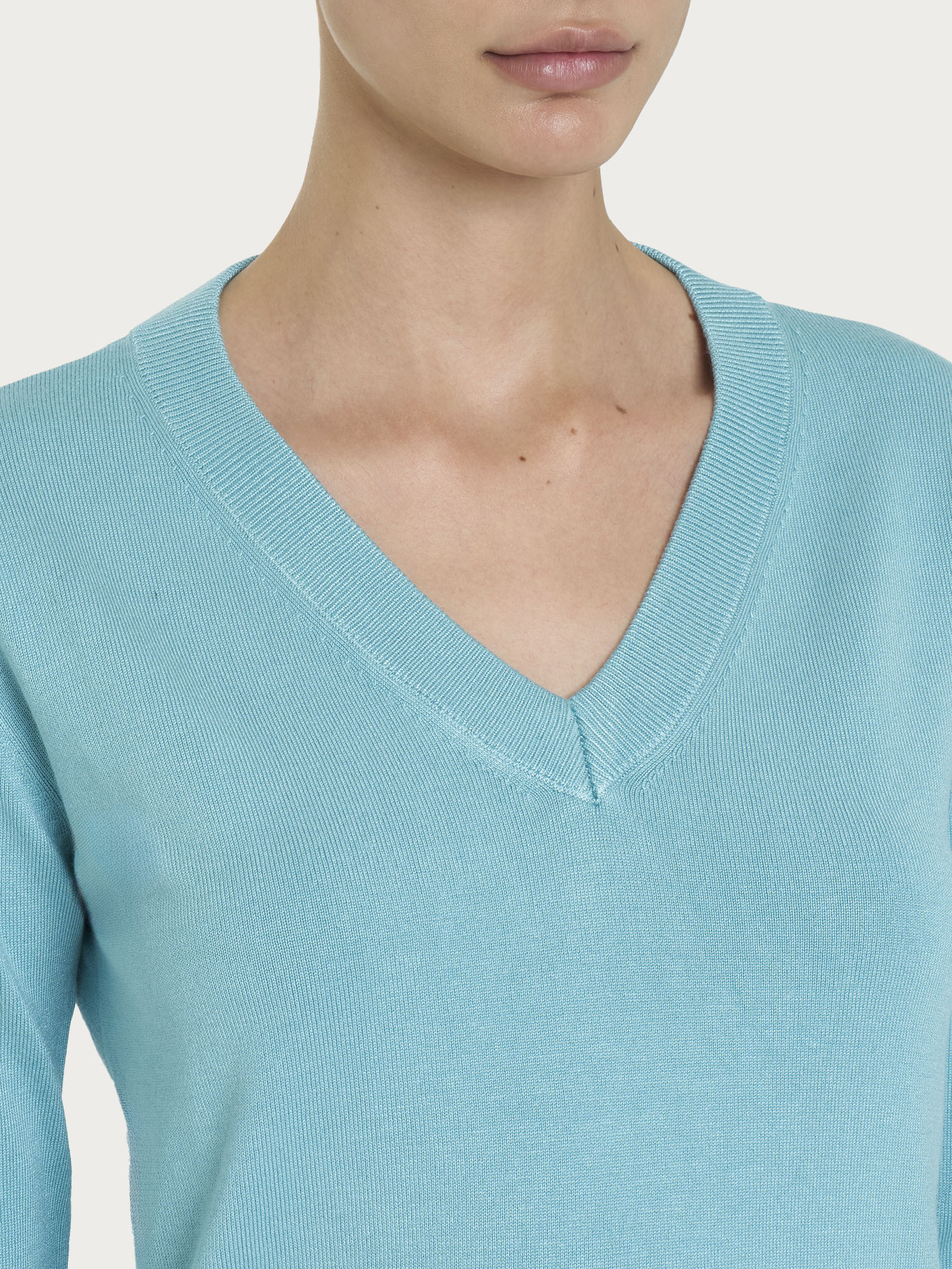 Ragno Four Seasons maglia scollo V donna Nile Blue viscosa