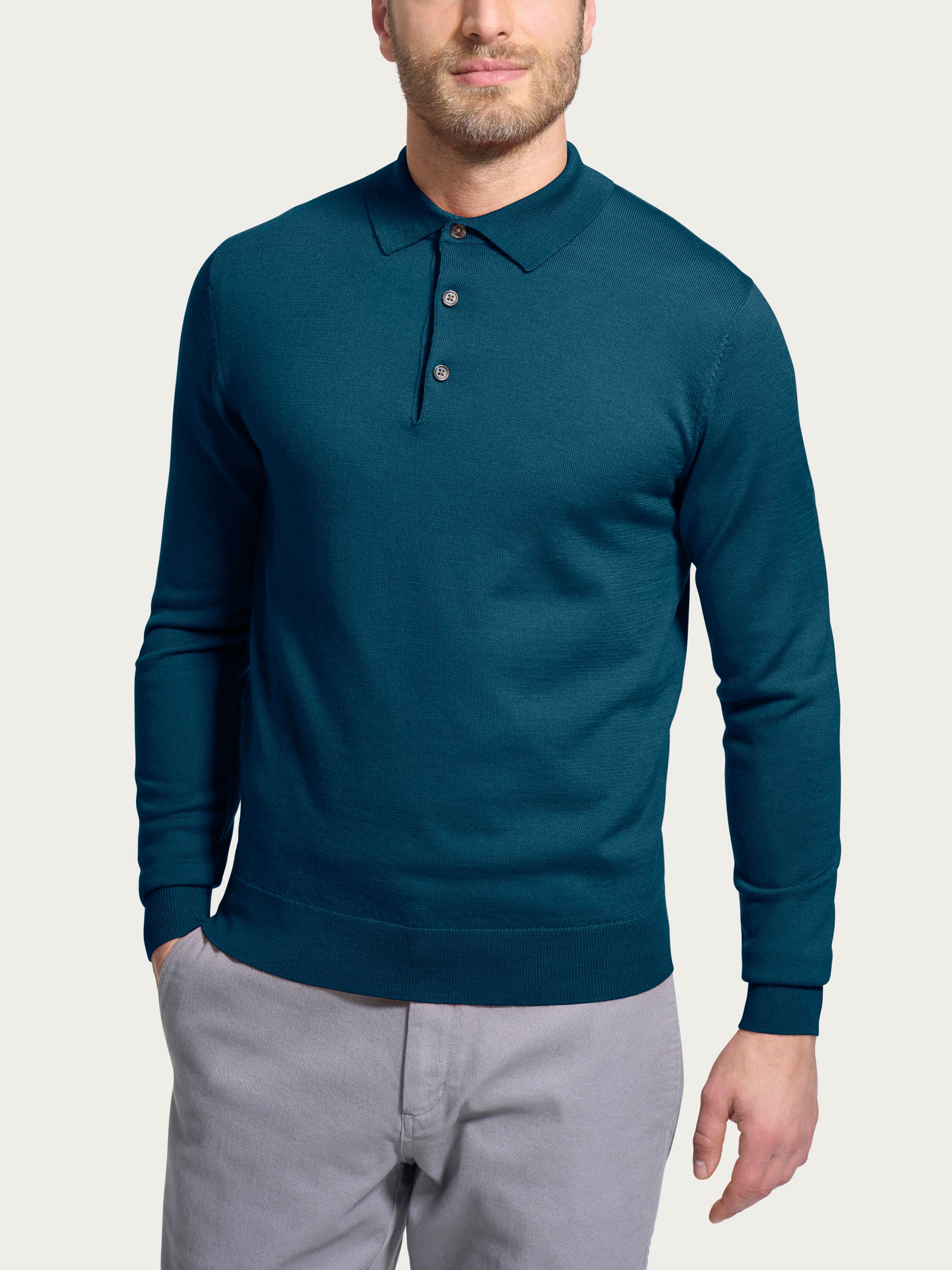 Ragno Merino Soft polo manica lunga lana reflecting pond pura