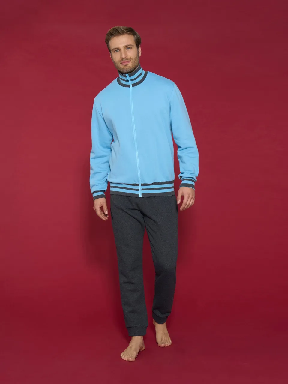 Ragno Sport Tuta Felpata Collo Alto Pigiama Uomo Dusk Blue Caldo