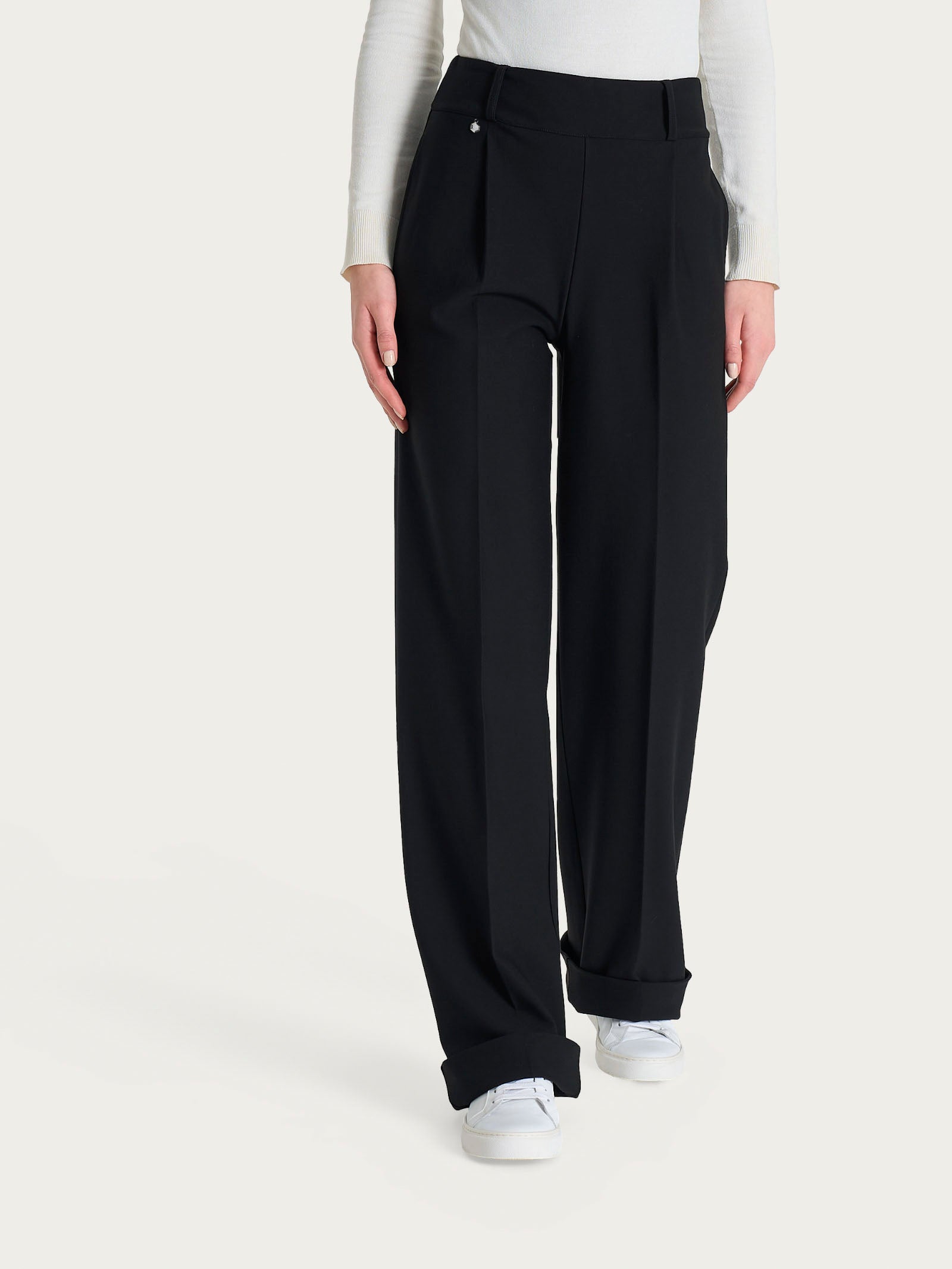 Ragno Compact Pantalone Ampio Wide Leg Nero