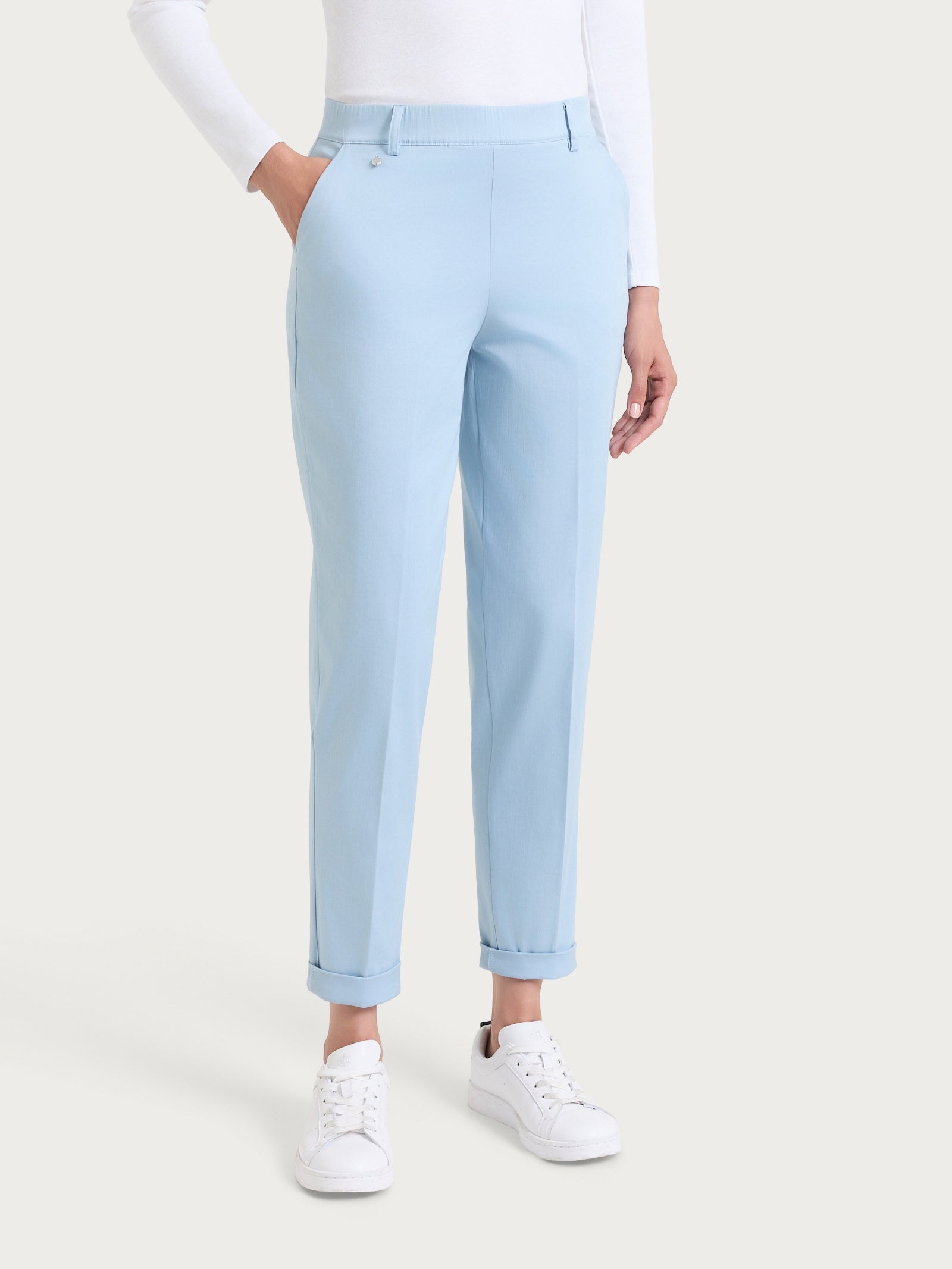 Ragno Satin Power chino slim pantalone dusty blue cotone
