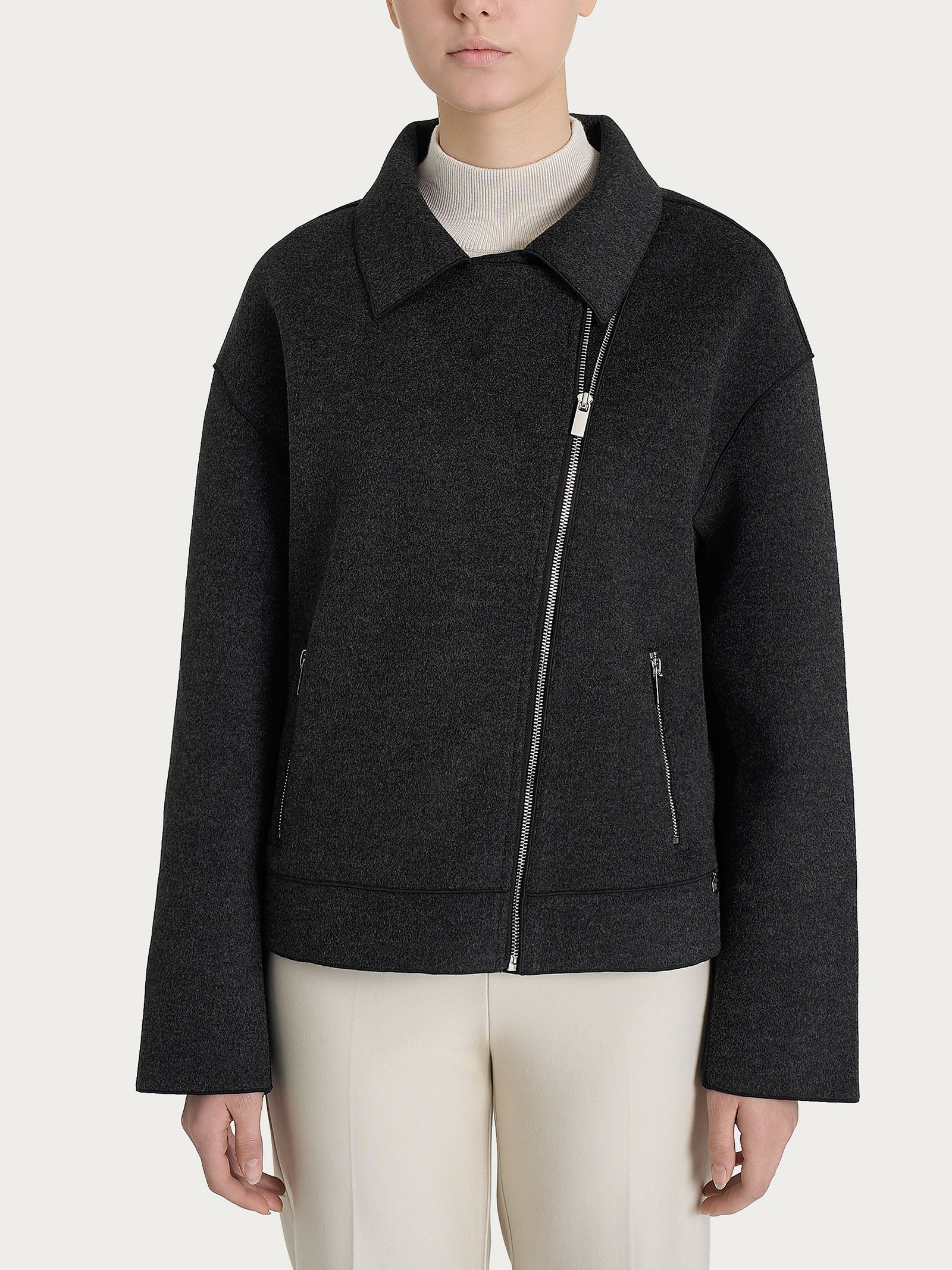 Ragno Vegan Wool Giacca Chiodo scura con zip