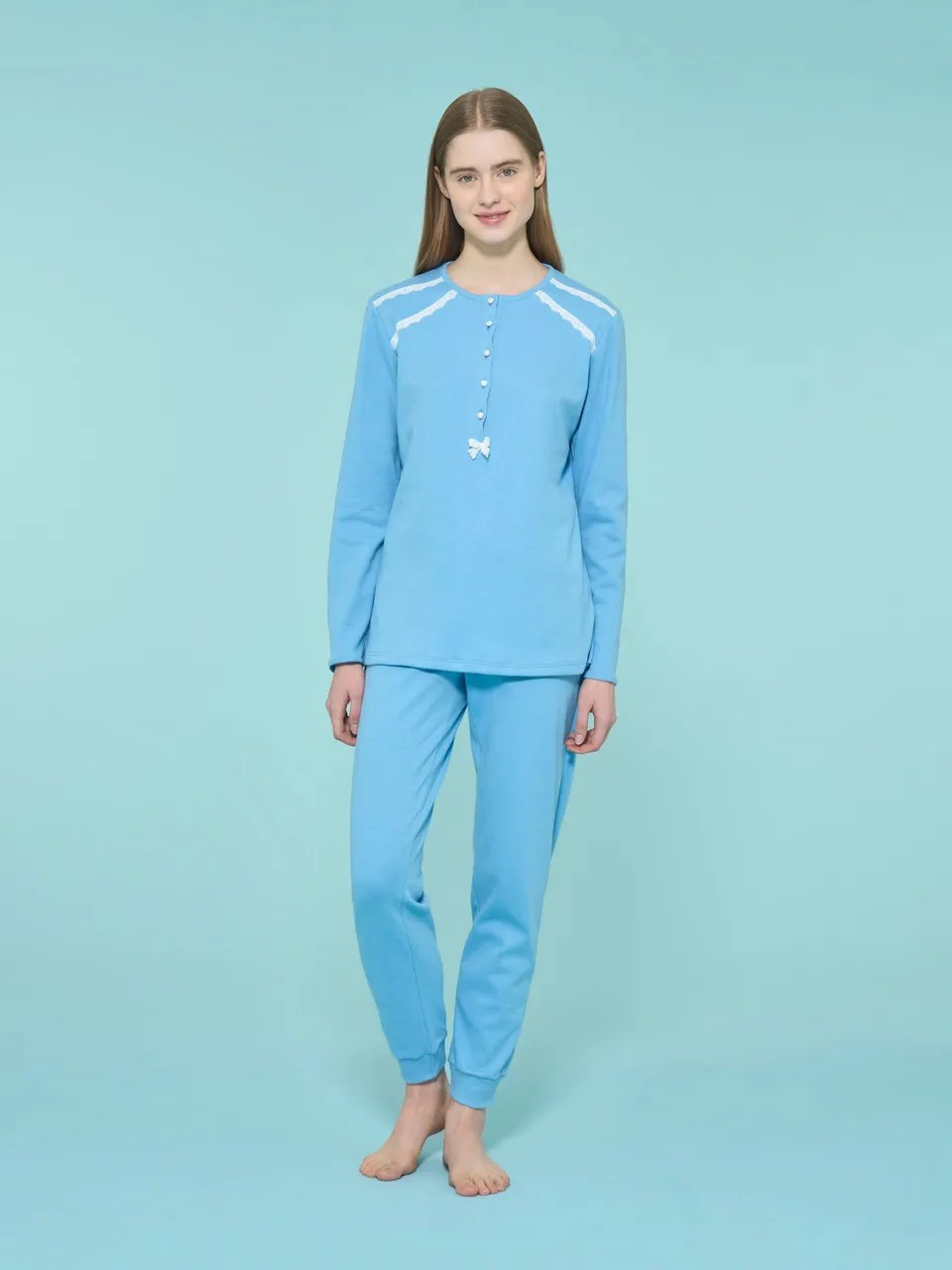 Ragno Pigiama Serafino con Perline Cotone Dusk Blue