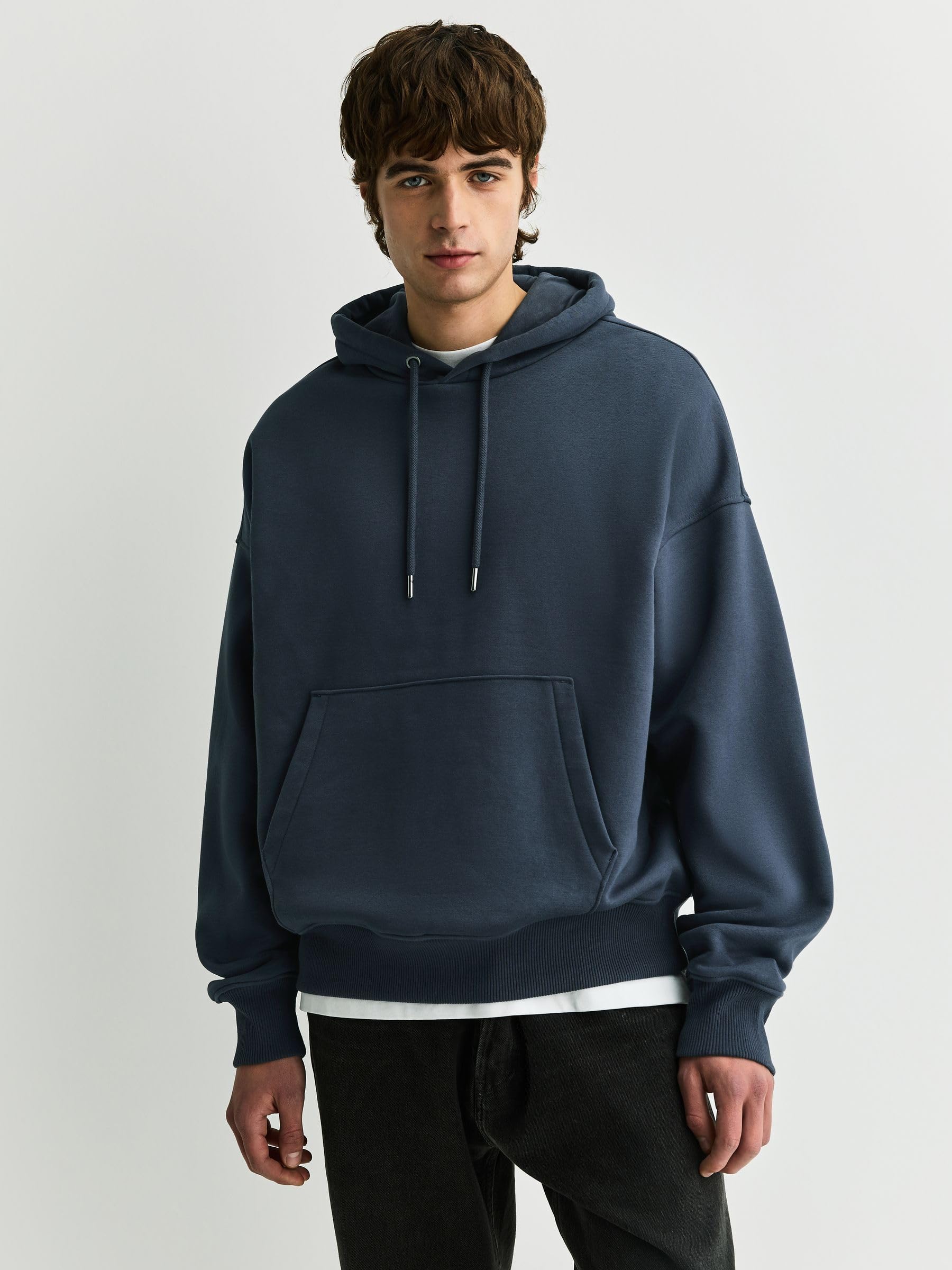 Next felpa con cappuccio uomo jersey cotone pesante oversize steel blue M