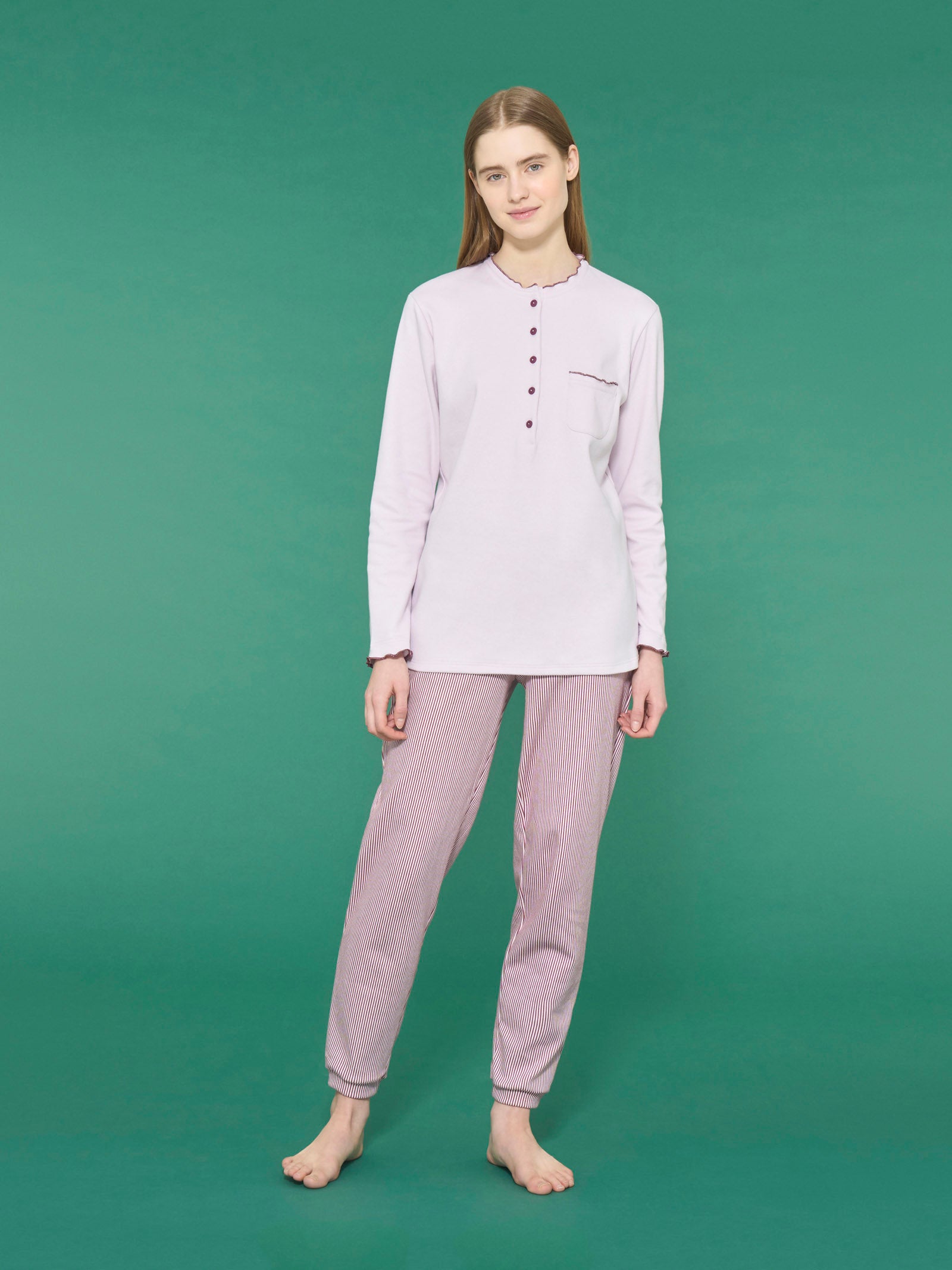 Ragno Interlock Pigiama serafino rouches cotone lavender righe