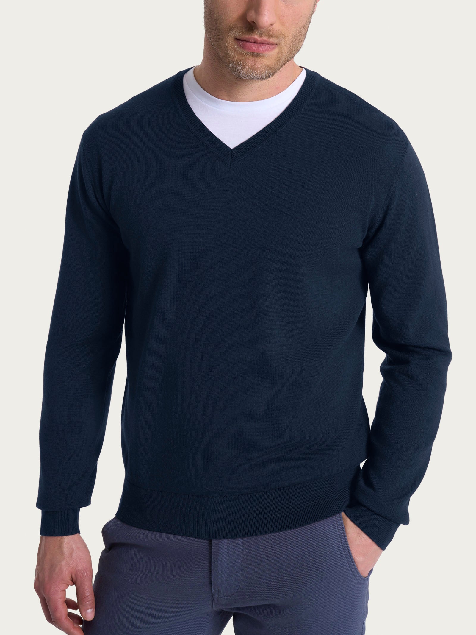 Ragno Merino Soft pull scollo V lana uomo bleu