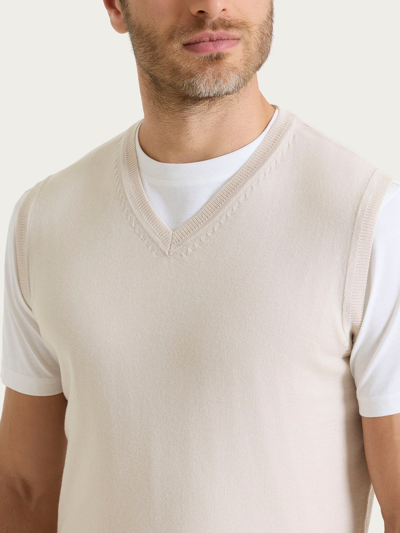 Ragno Merino Soft Gilet scollo V lana beige