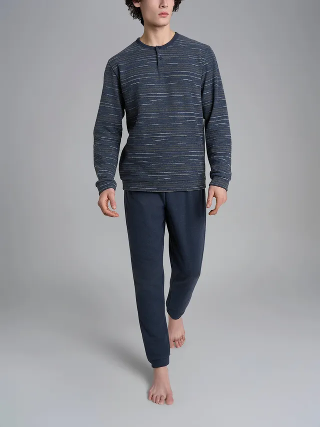 Ragno Cotton Eco Pile Pigiama Serafino Indigo caldo