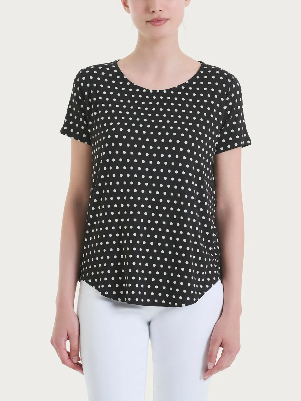 Ragno Viscose Summer t-shirt pois manica corta nera morbida