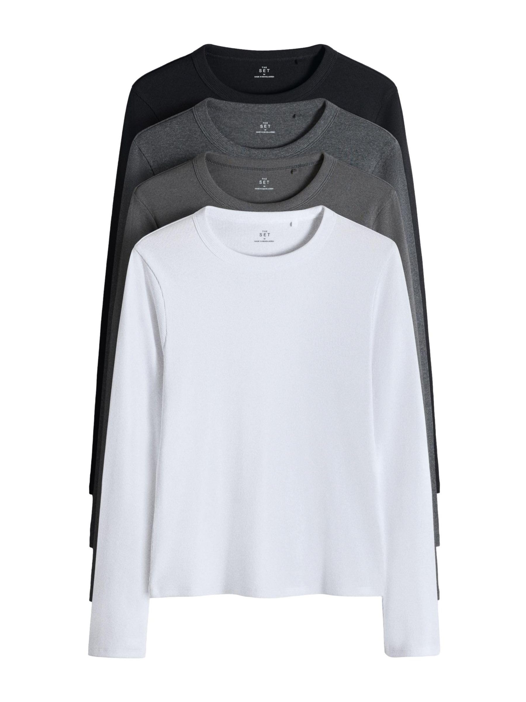 Next The Set Confezione da 4 Magliette Coste Donna Maniche Lunghe