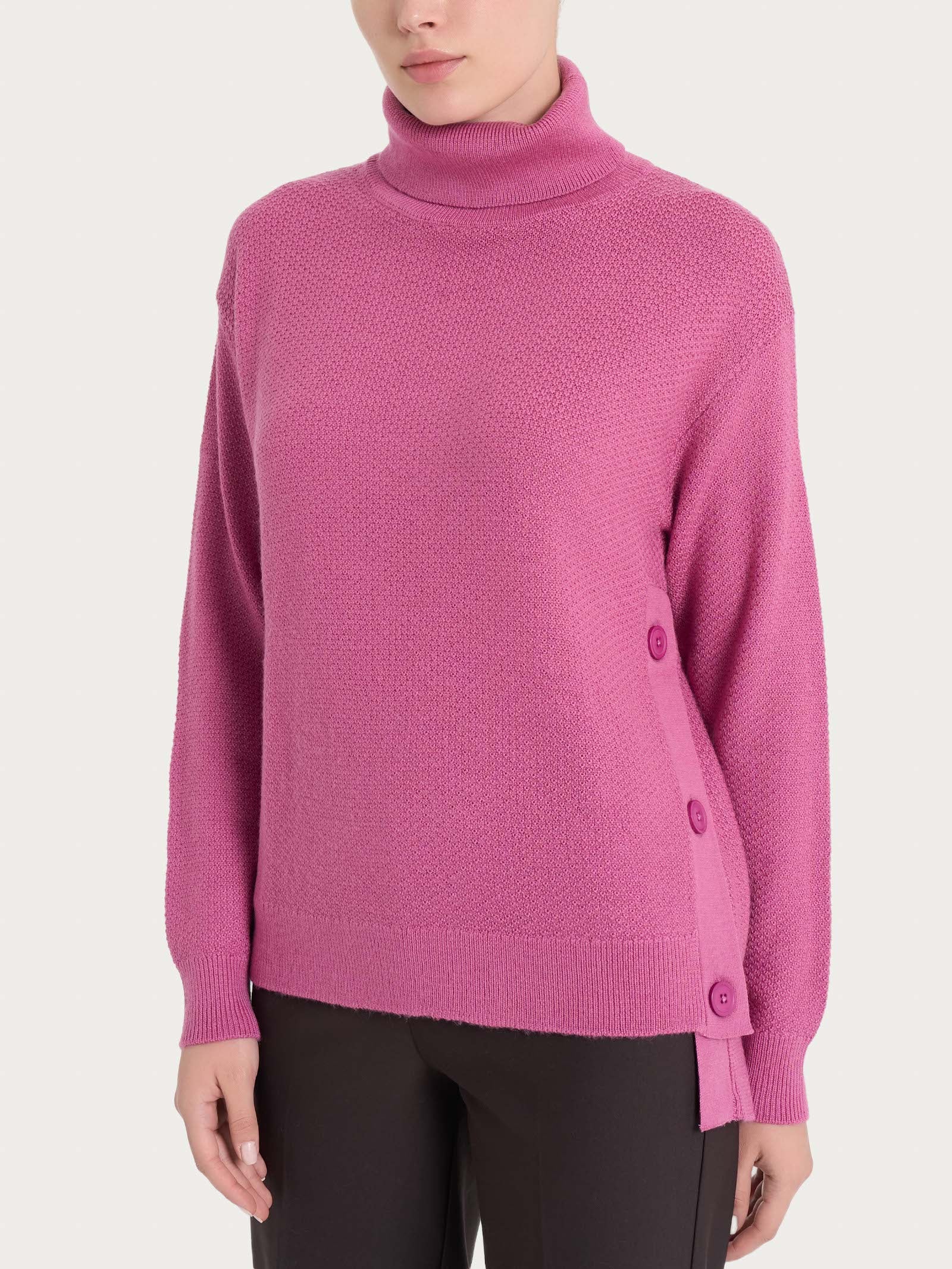 Ragno Merino Soft Dolcevita Bottoni Lana Red Violet