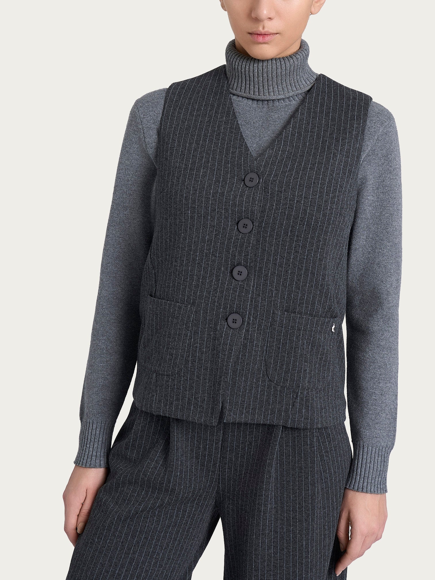 Ragno Eco Jacquard Gessato 4 Bottoni Gilet Fant.Oscuro Mel elasticizzato