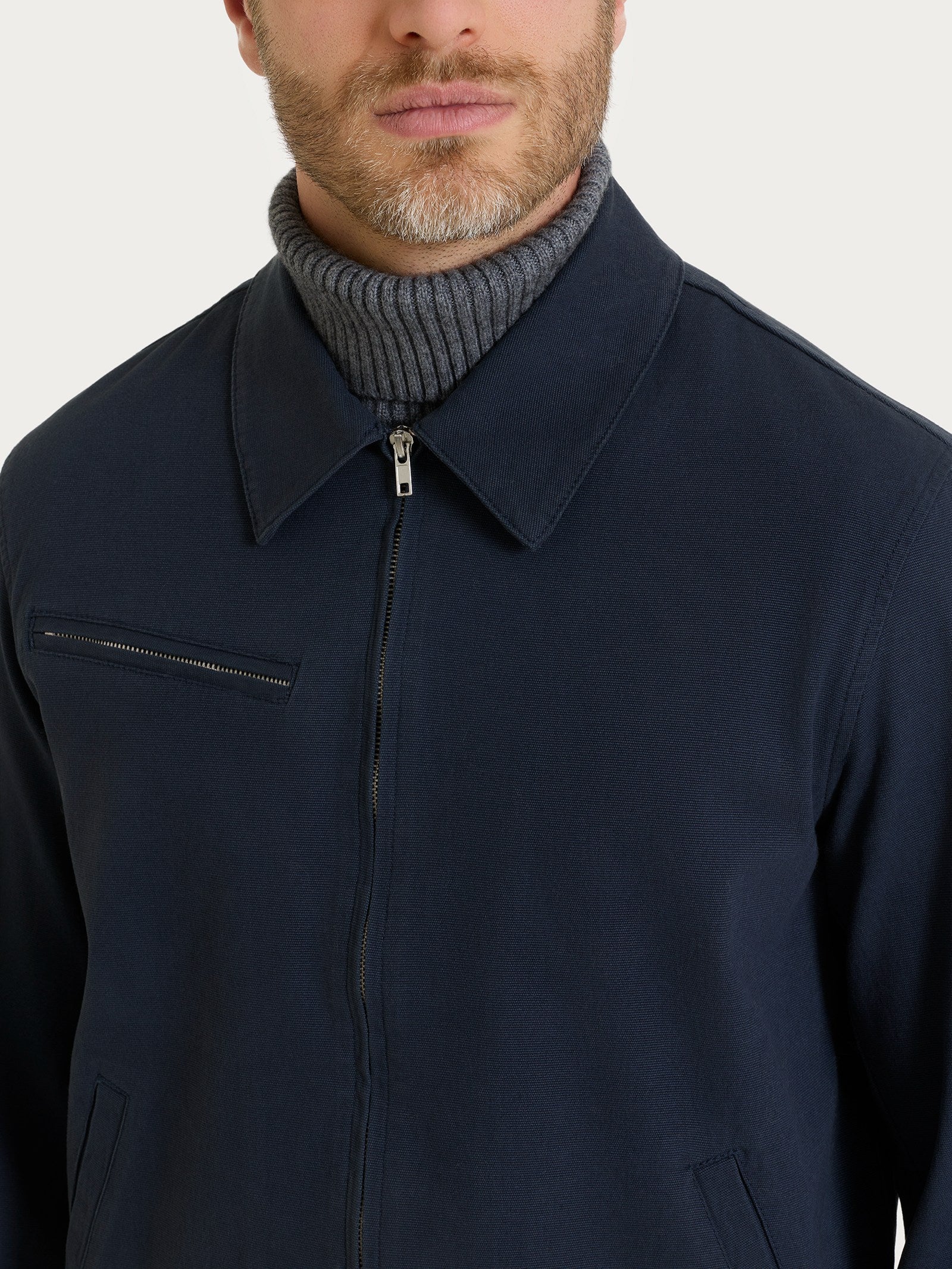 Ragno Canvas Stretch giacca zip blu uomo