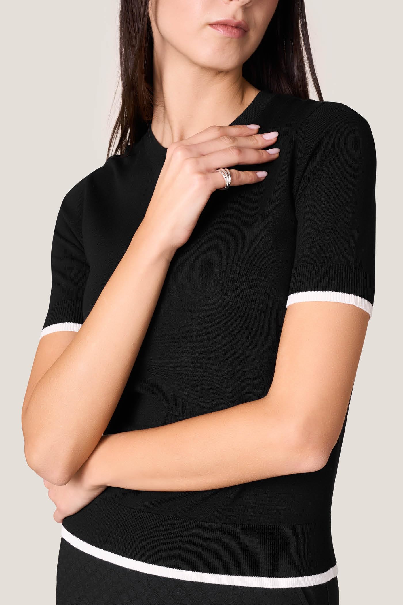 Goldenpoint Maglia Girocollo Manica Corta Misto Viscosa donna costine