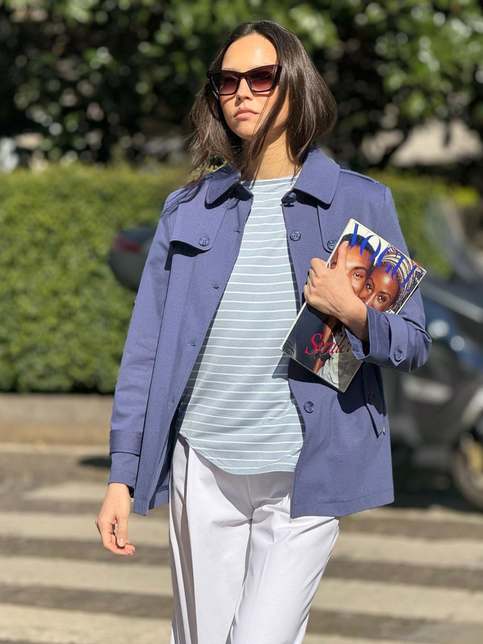 Ragno Summer Light Piquet Maglietta righe barchetta dusty blue