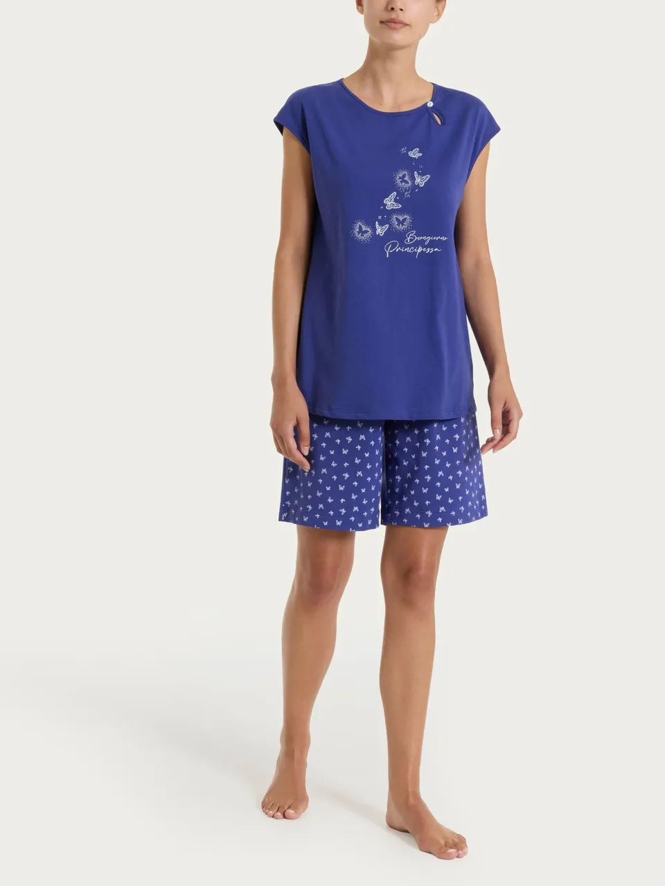 Ragno Jersey Cotone Pigiama Corto Fant. Navy Blue farfalle