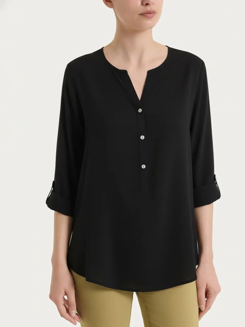 Ragno Voile Stretch serafino blusa nera manica lunga