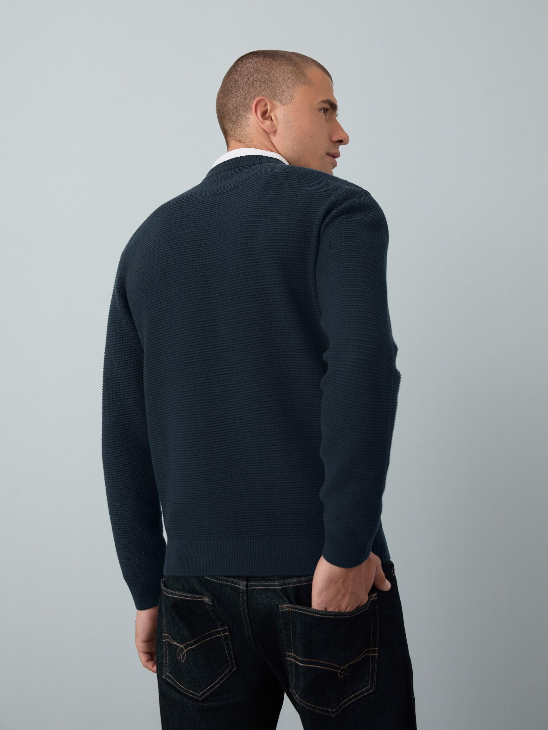 Next Oxford Testurizzata camicia uomo M blu navy regular