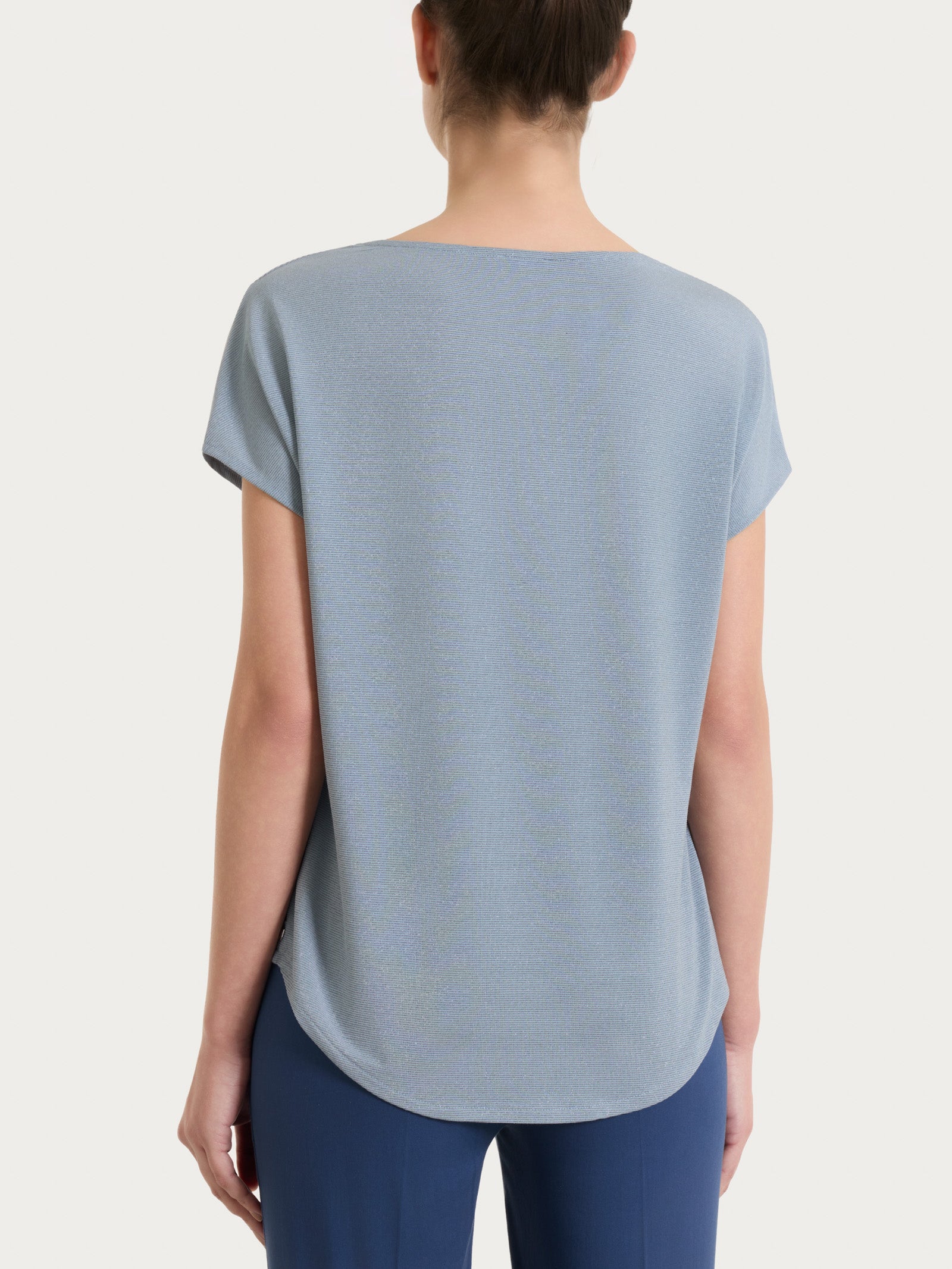 Ragno Summer Light Maglietta Kimono Dusty Blue righe lurex