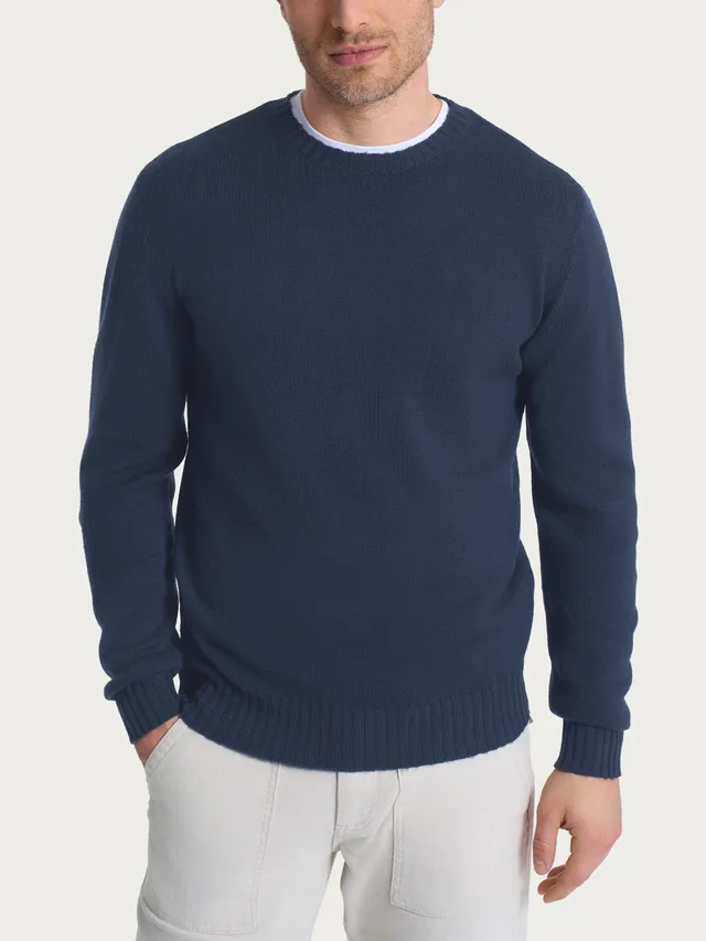 Ragno Merino Soft pull girocollo Indigo pura lana uomo