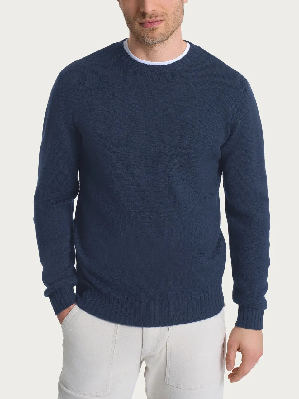 Ragno Merino Soft pull girocollo Indigo pura lana uomo