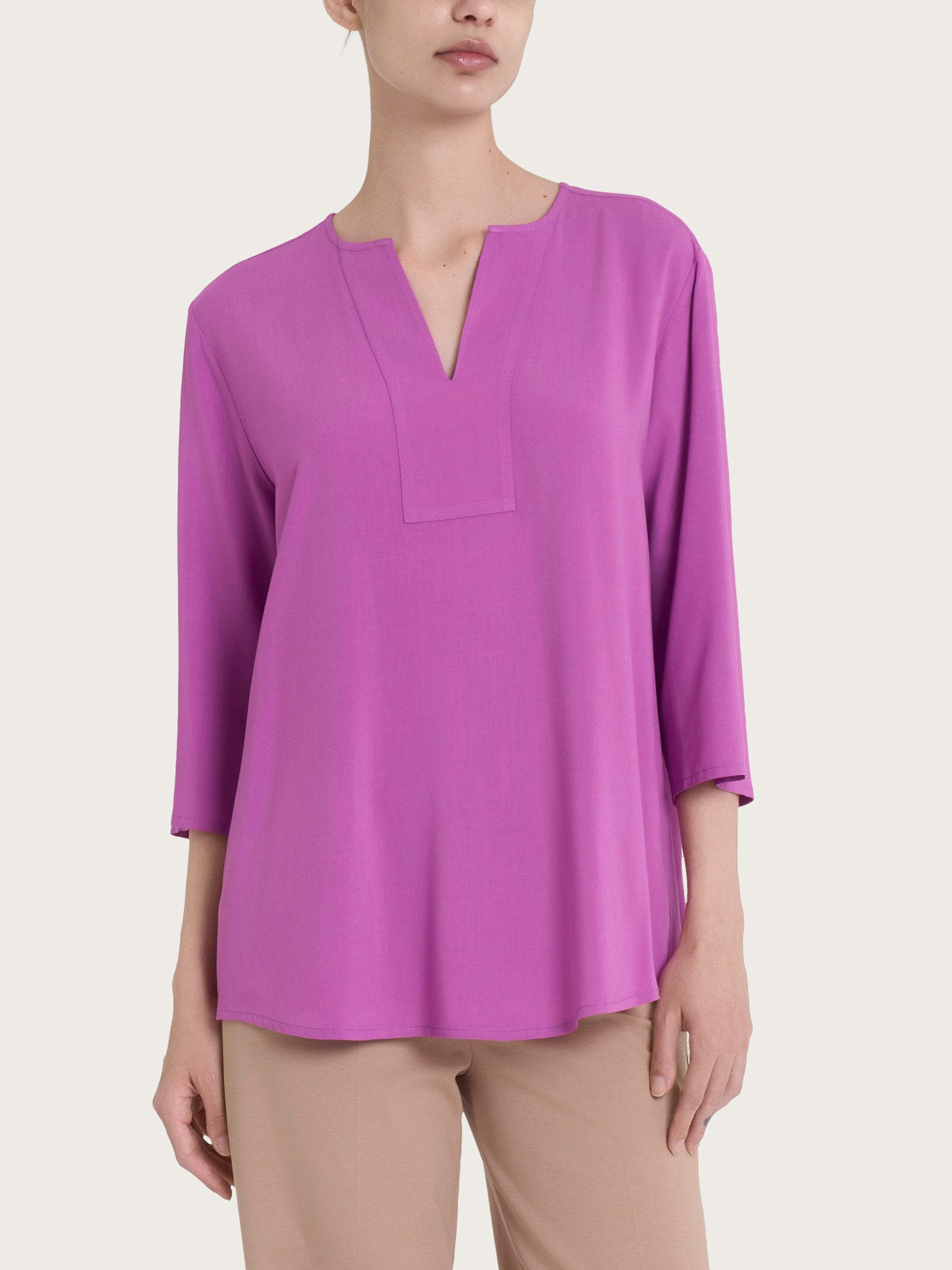 Ragno EcoSeta blusa scollo V manica 3/4 Cattleya Orchid fluida