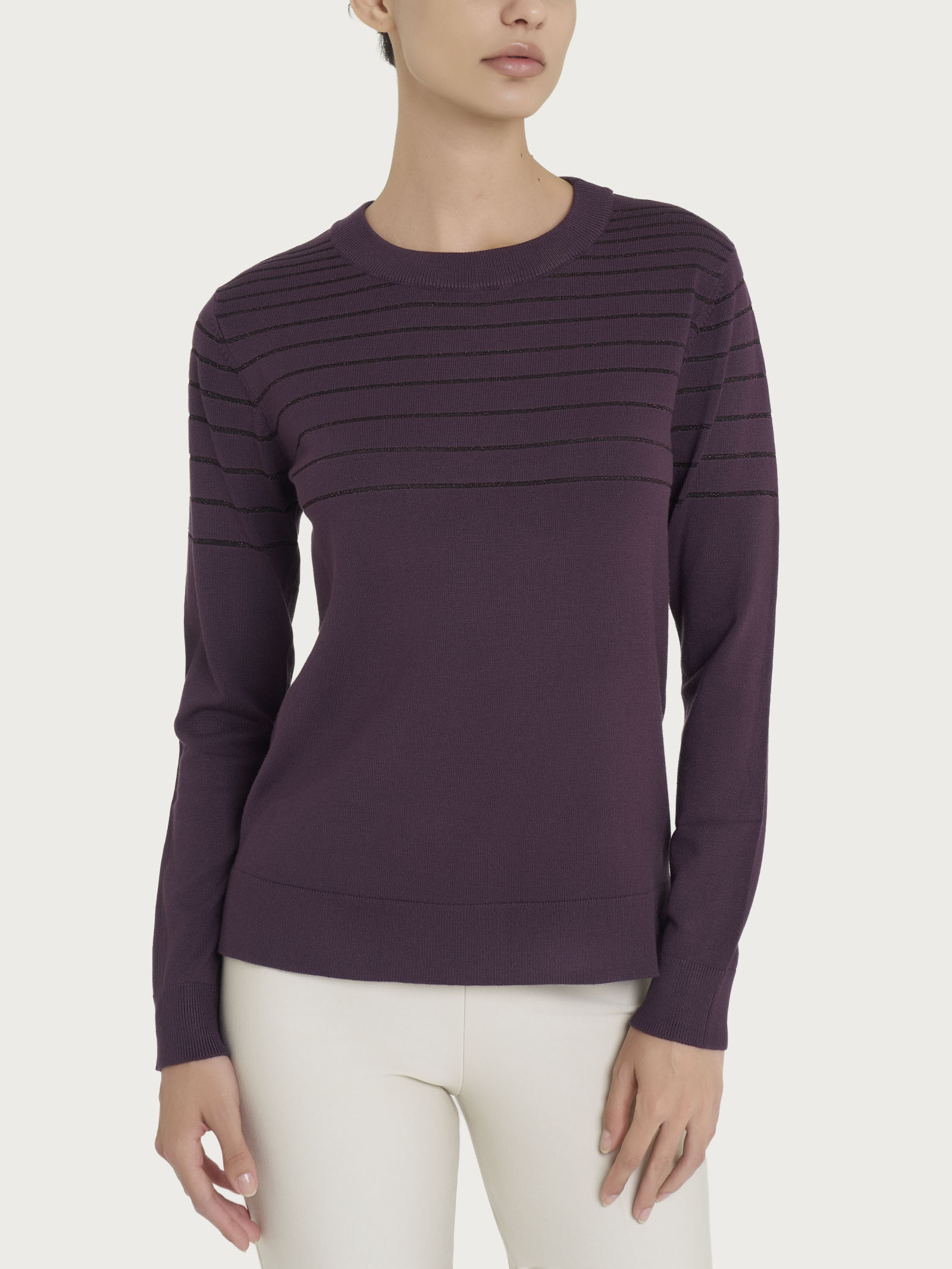 Ragno Four Seasons Girocollo Maglia a Righe Plum Perfect