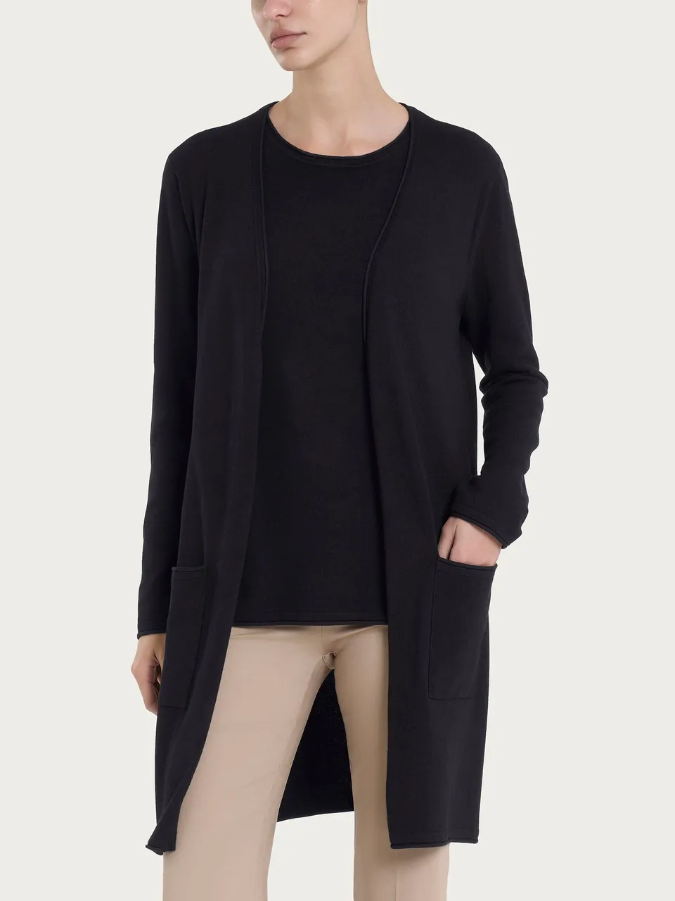 Ragno Summertime cardigan lungo aperto viscosa Nero tasche