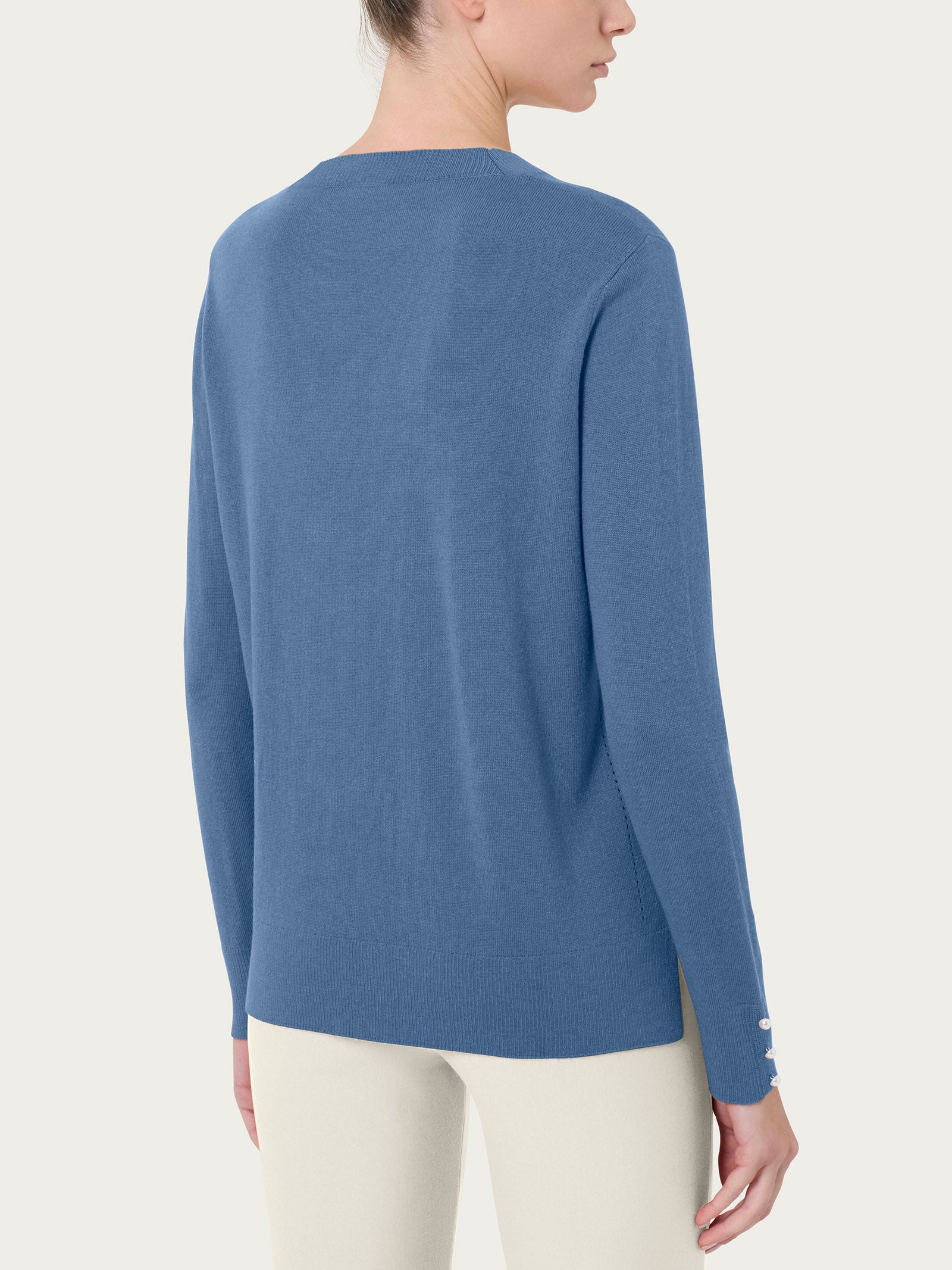 Ragno Merino Soft maglia girocollo blu con perline