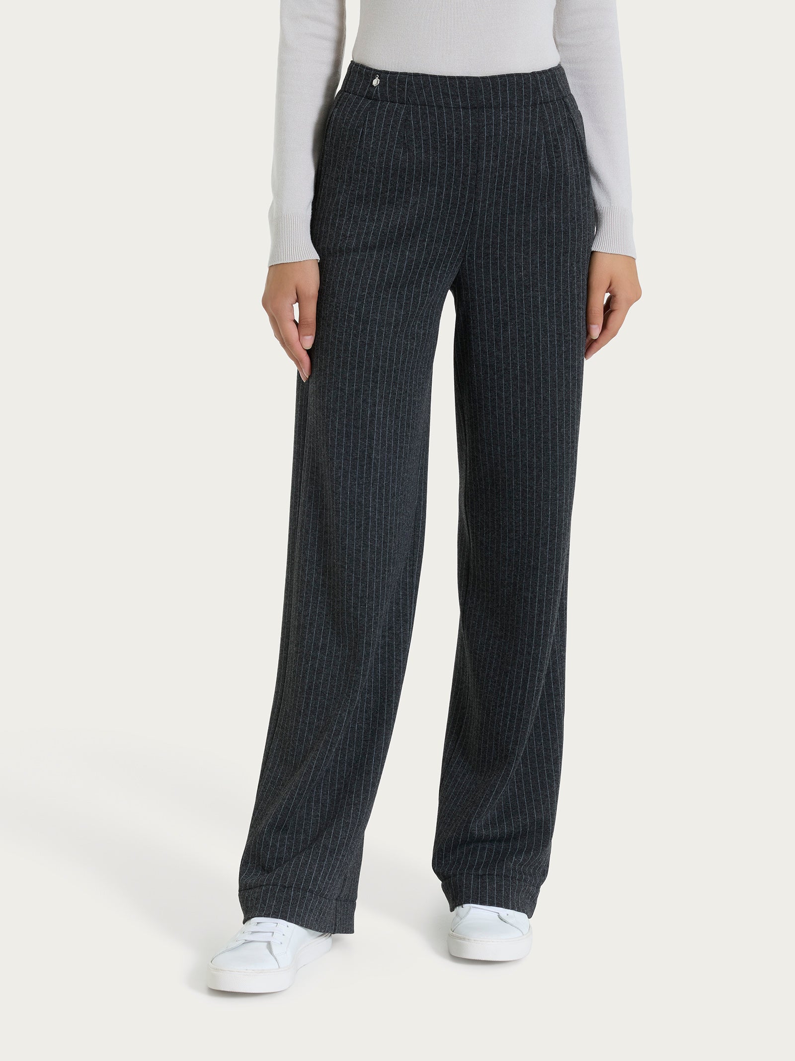 Ragno Eco Jacquard Pantalone Ampio Gessato Tasche Fant Oscuro Mel