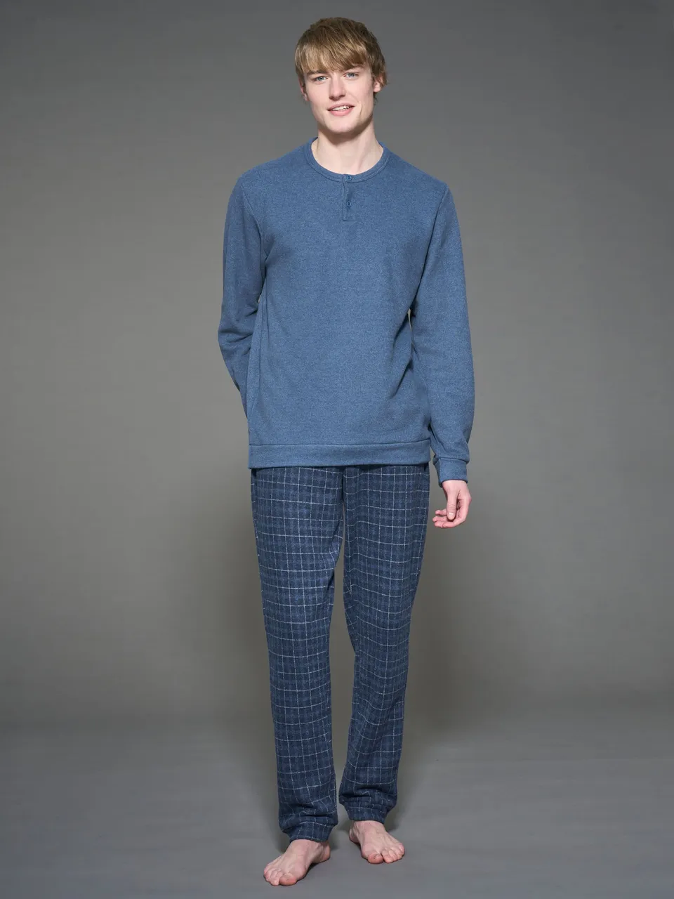 Ragno Cotton Eco Pile Lungo Serafino pigiama indigo cotone