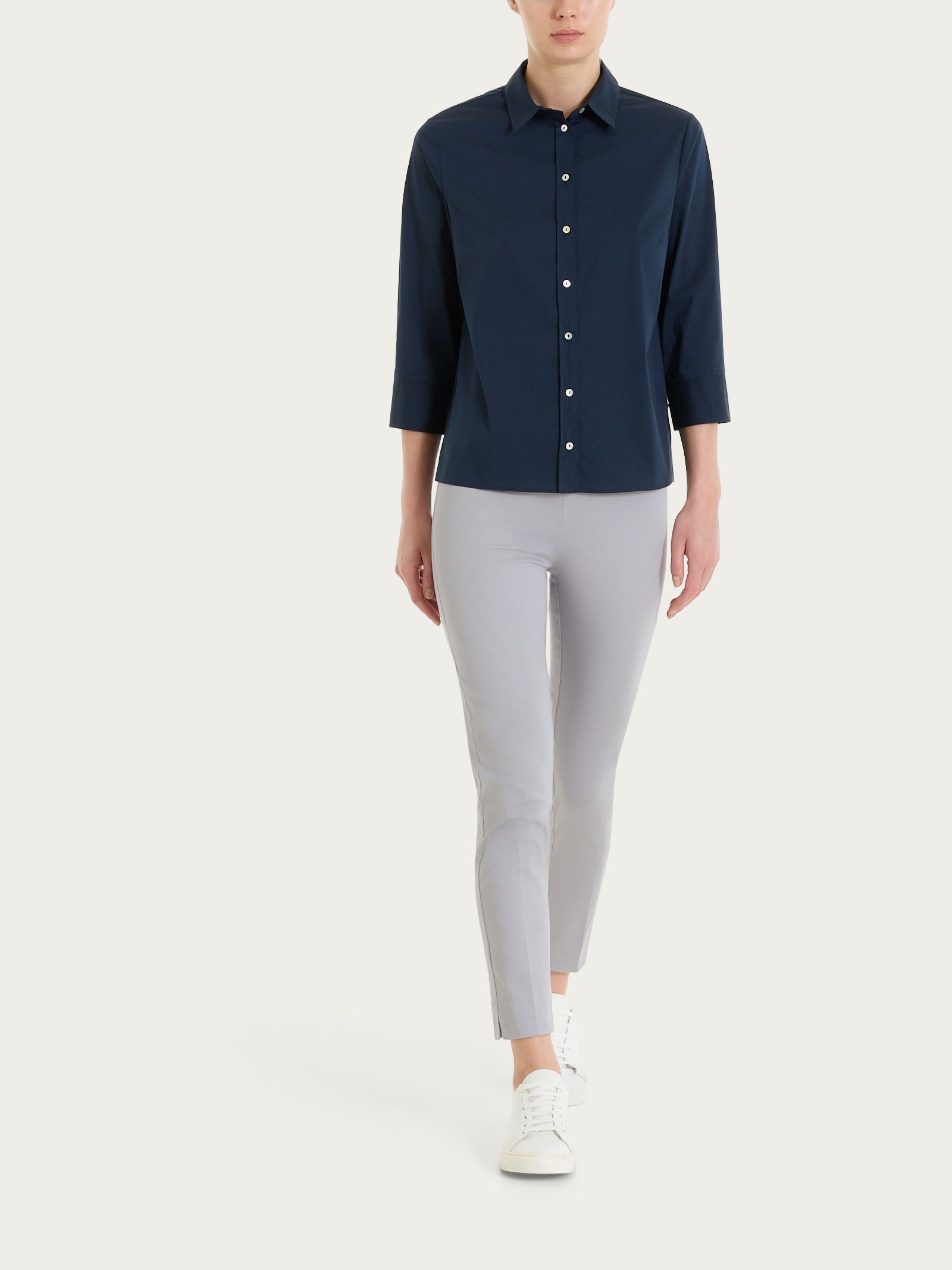 Ragno Poplin Cotone Camicia con Manica 3/4 blu Bleu fresca
