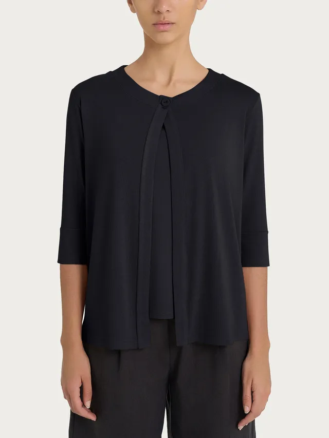 Ragno crêpe cardigan corto nero manica 3/4