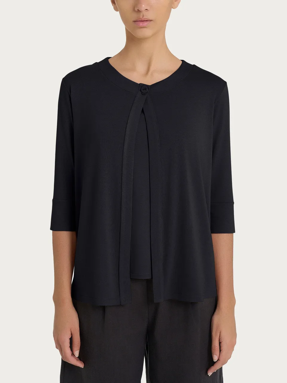 Ragno crêpe cardigan corto nero manica 3/4