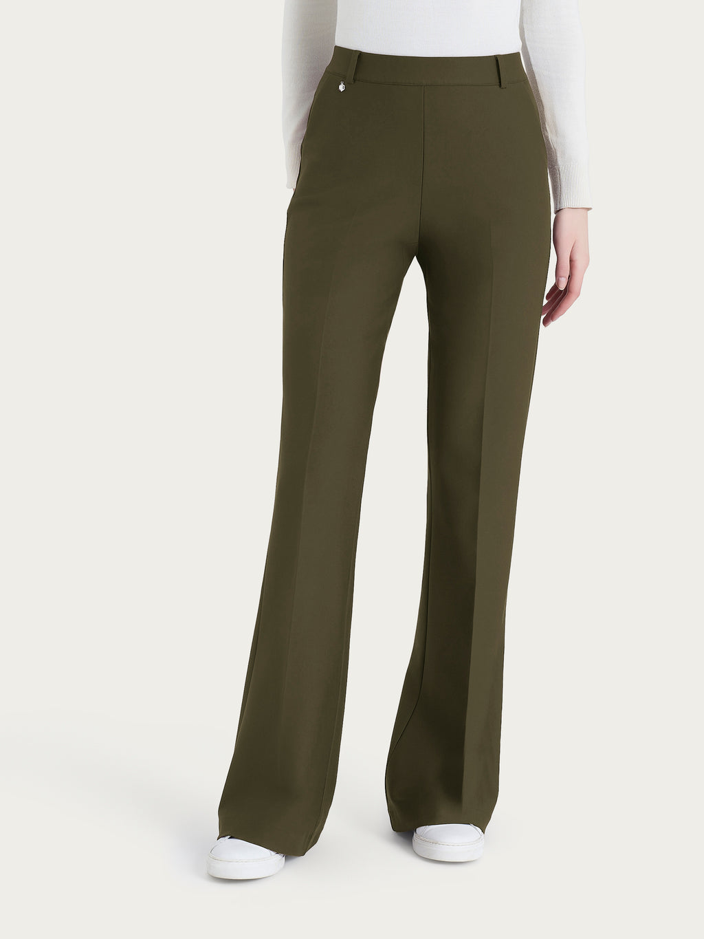 Ragno Compact pantaloni flare lunghi dark olive con tasche