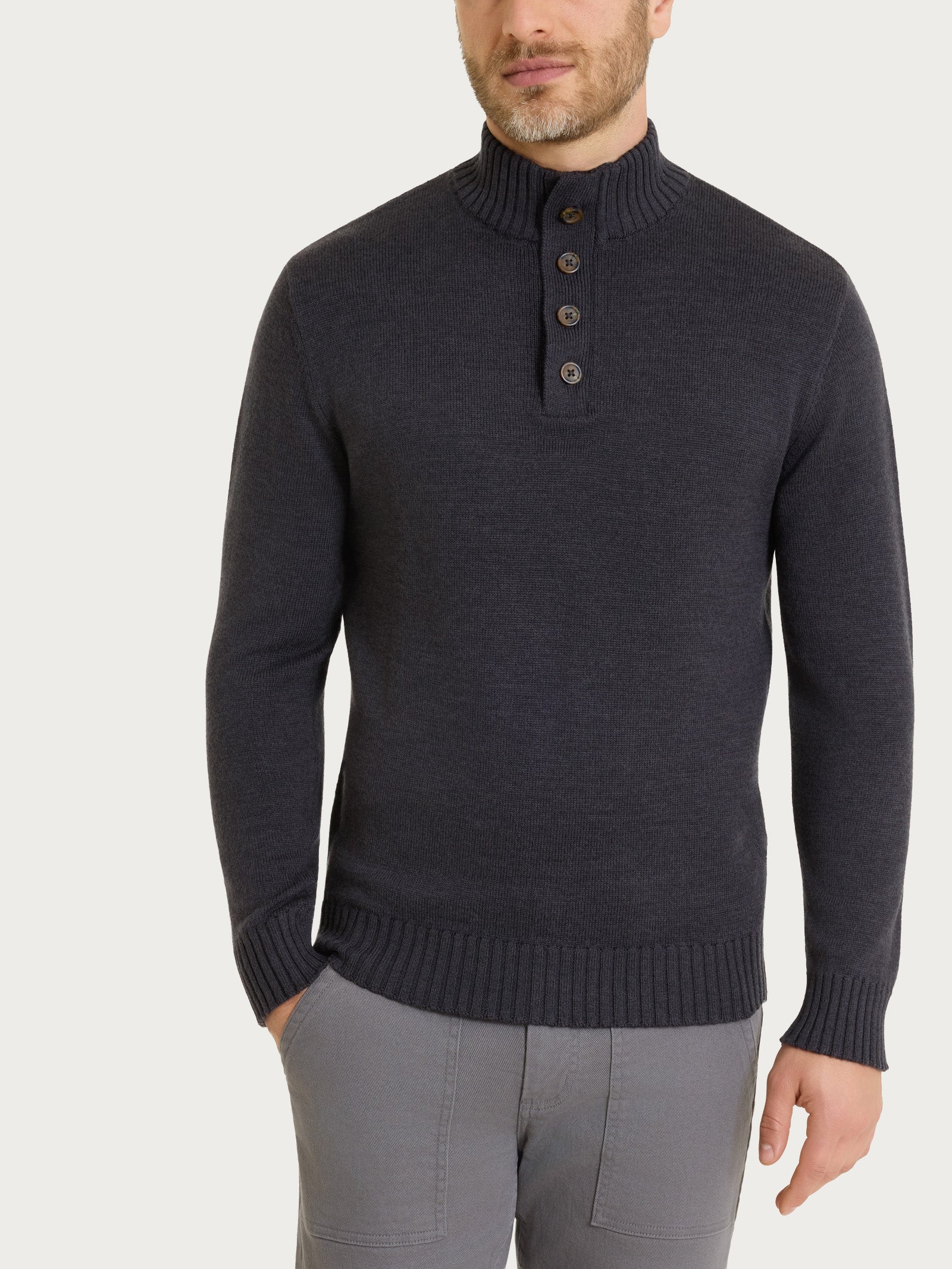 Ragno Lupetto Zip Bottoni Merino Soft Oscuro Mel. pura lana merino