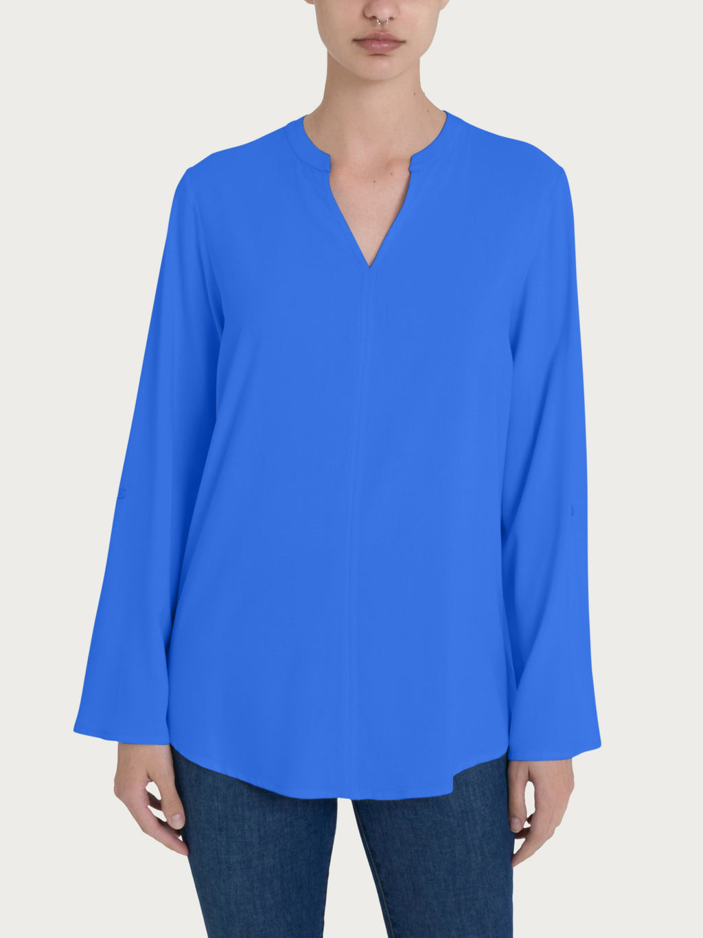 Ragno Ecoseta camicia collo coreano blu manica lunga