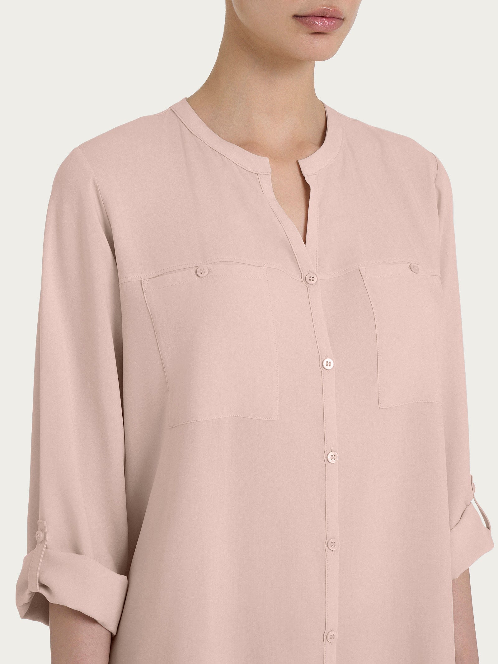 Ragno EcoSeta camicia collo coreana rosa