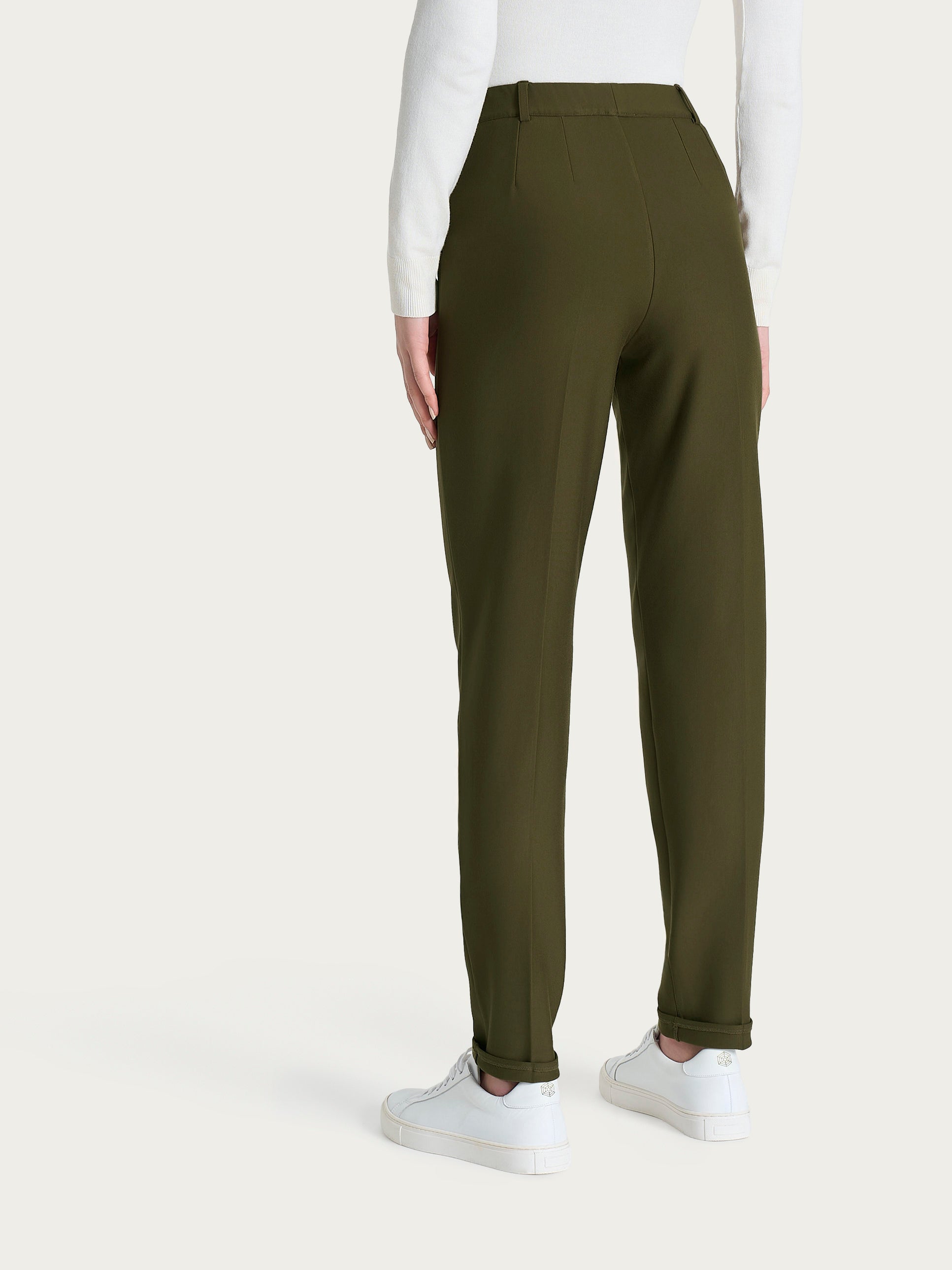 Ragno Compact pantalone chino slim verde dark olive risvolto