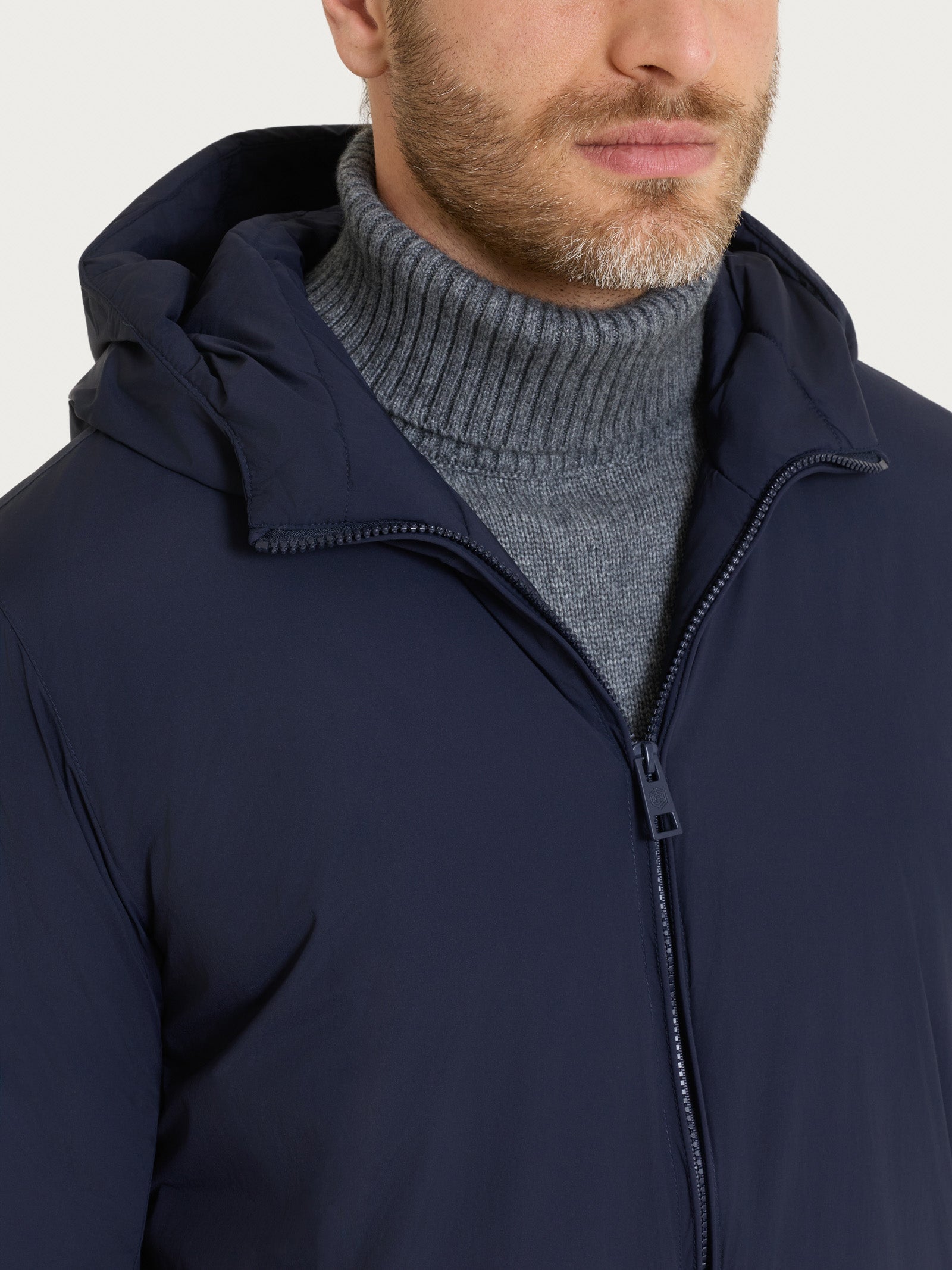 Ragno Vegan Wool parka lana cappuccio blu uomo caldo