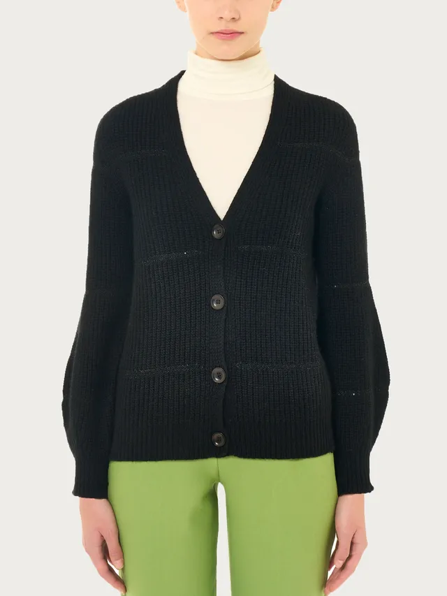 Ragno Cardigan Misto Angora Nero con Paillettes e Bottoni