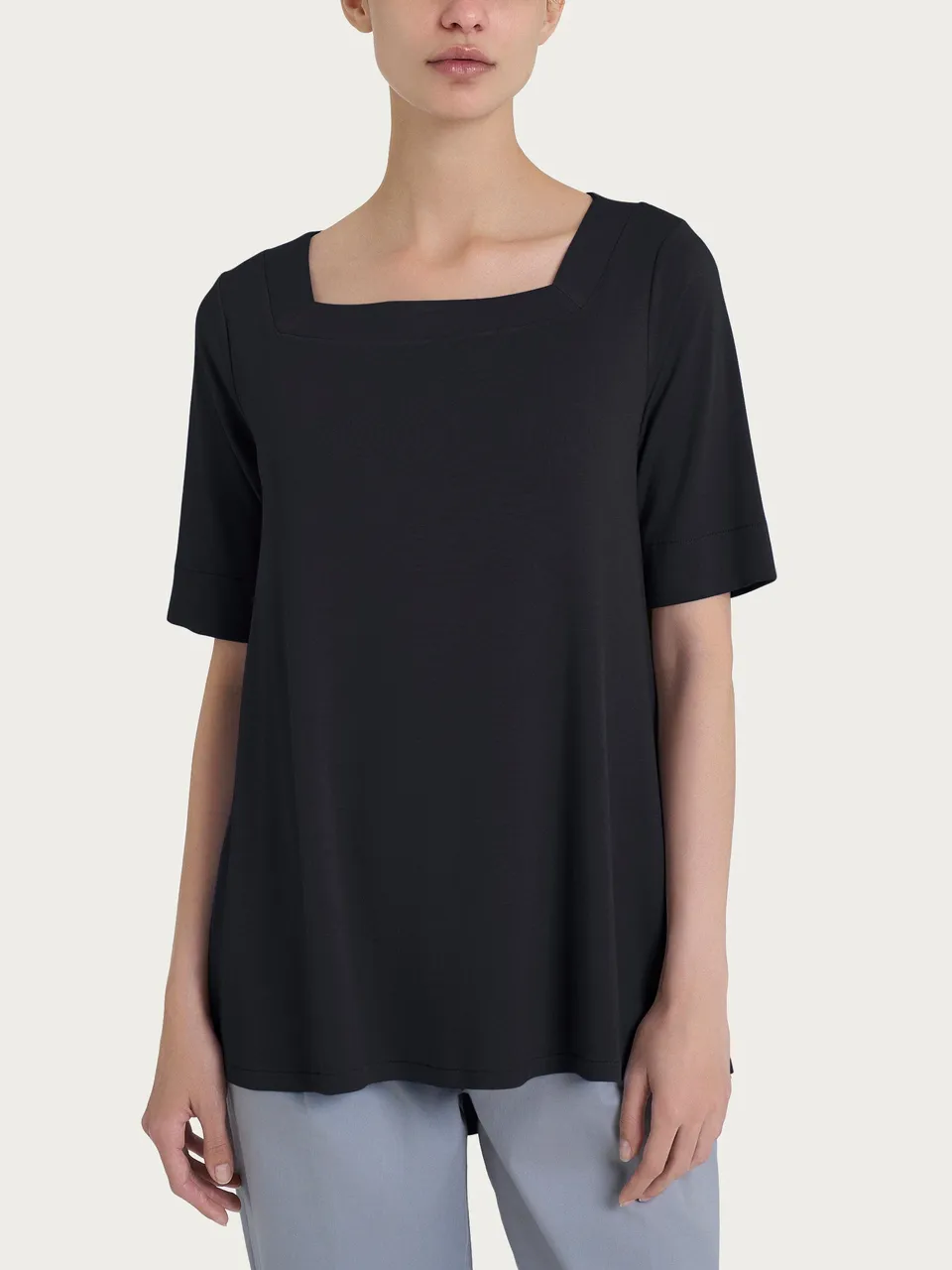 Ragno Viscosa Summer collo squadrato maglietta Nero manica 3/4