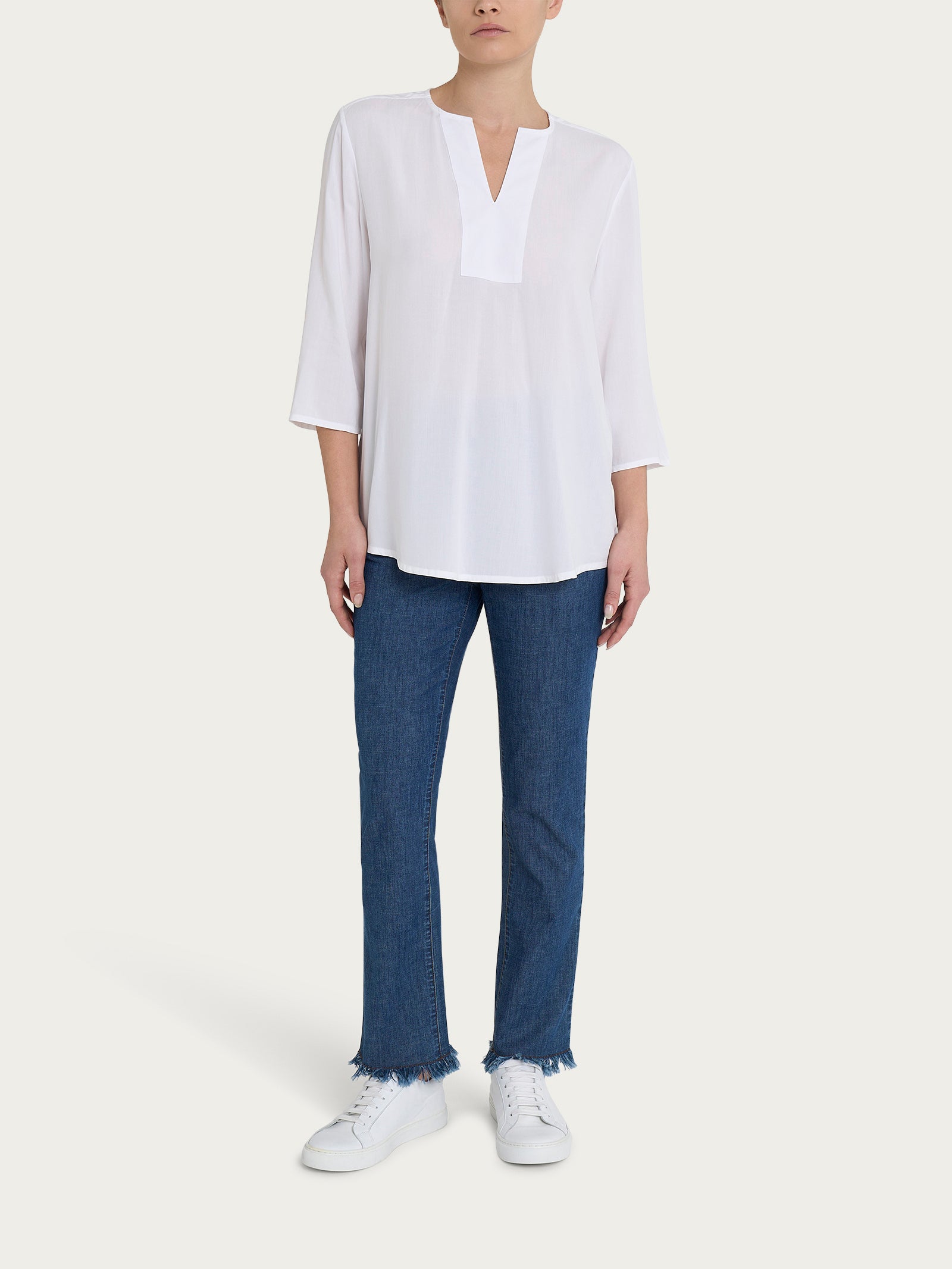 Ragno EcoSeta Blusa Scollo V Bianca Manica 3/4