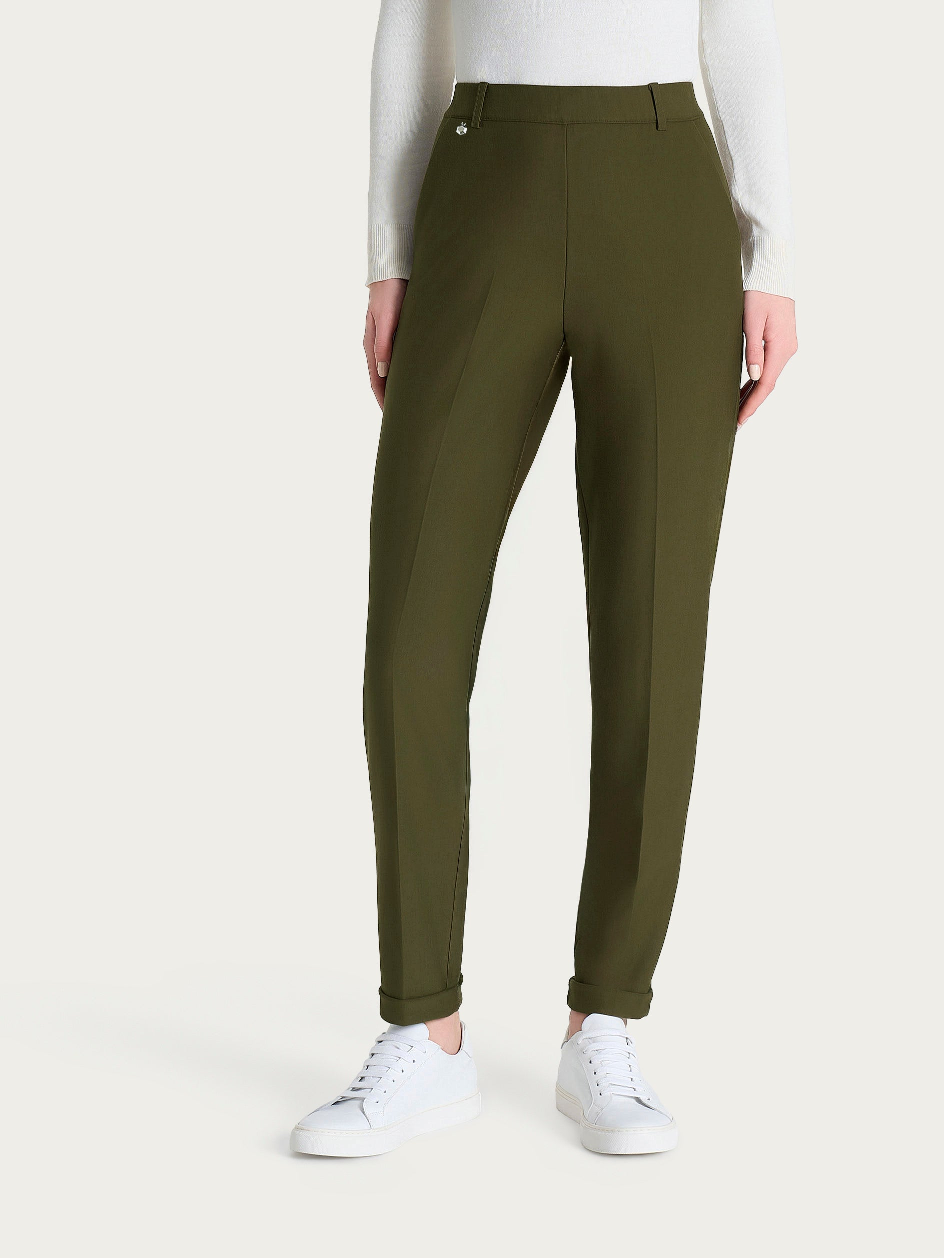 Ragno Compact pantalone chino slim verde dark olive risvolto