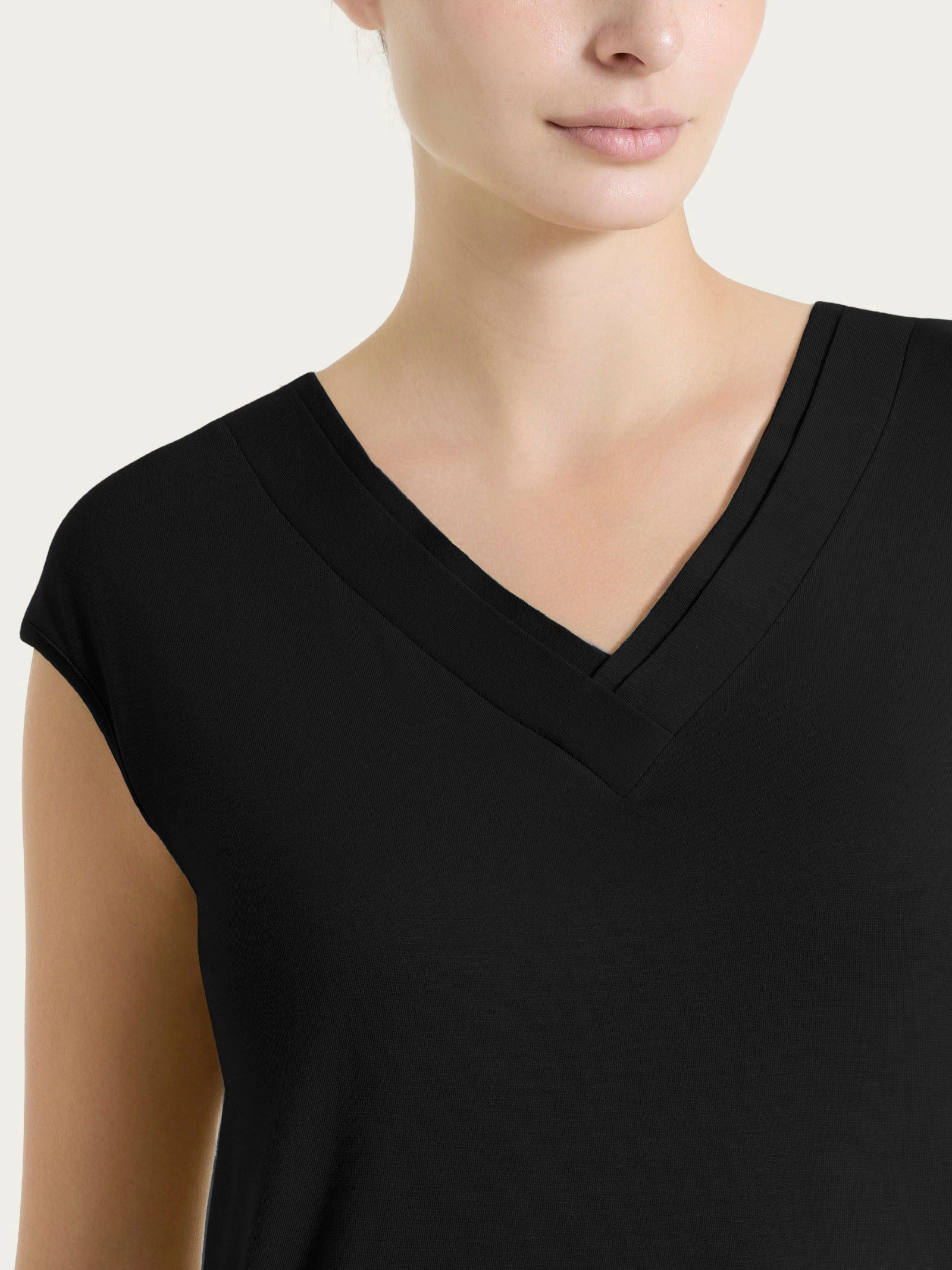 Ragno Viscosa Summer Maglietta Scollo V Nero manica kimono