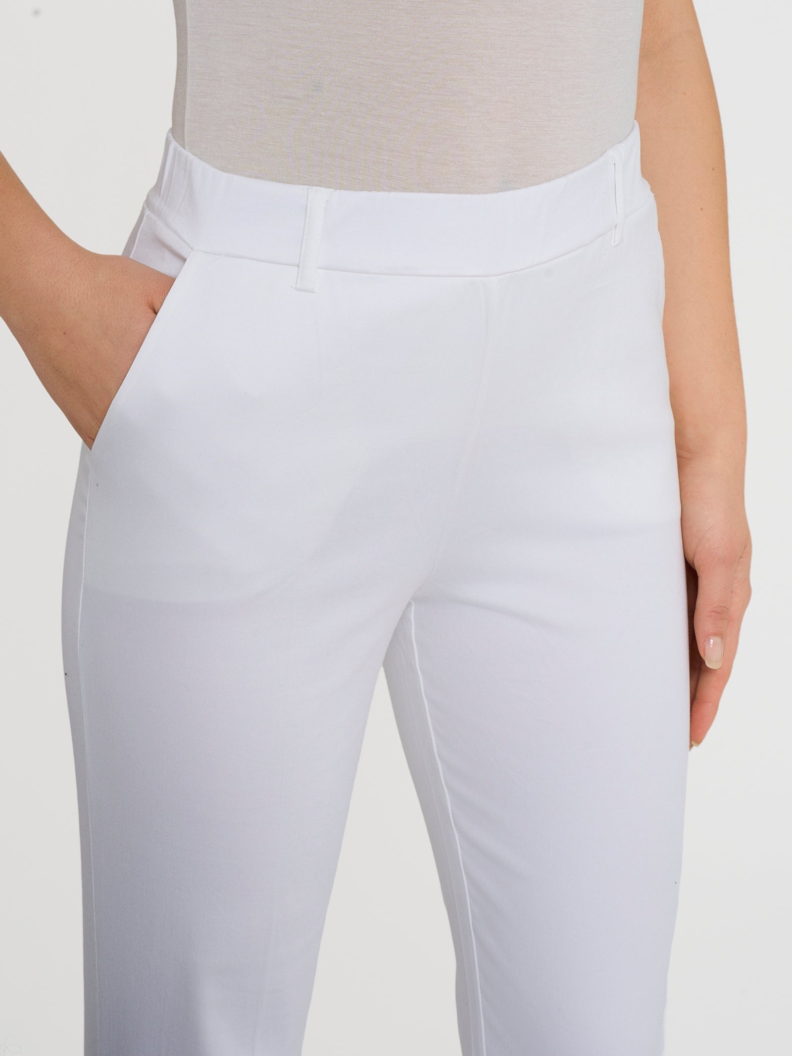 Ragno Satin Power Pantalone Dritto Bianco Tasche Cotone