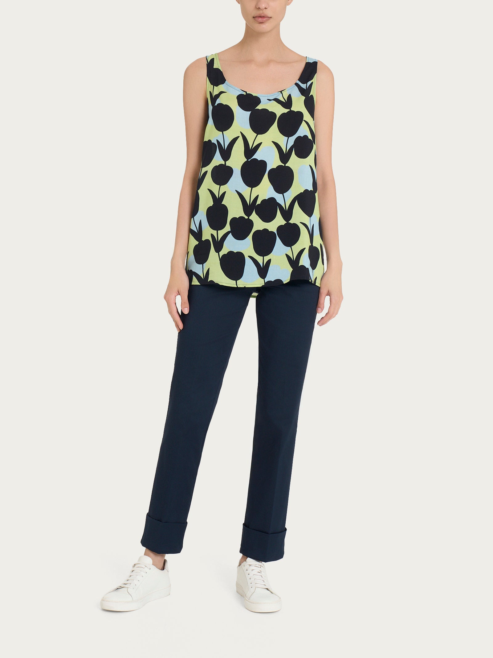 Ragno Ecoseta top donna verde fantasia tulipani